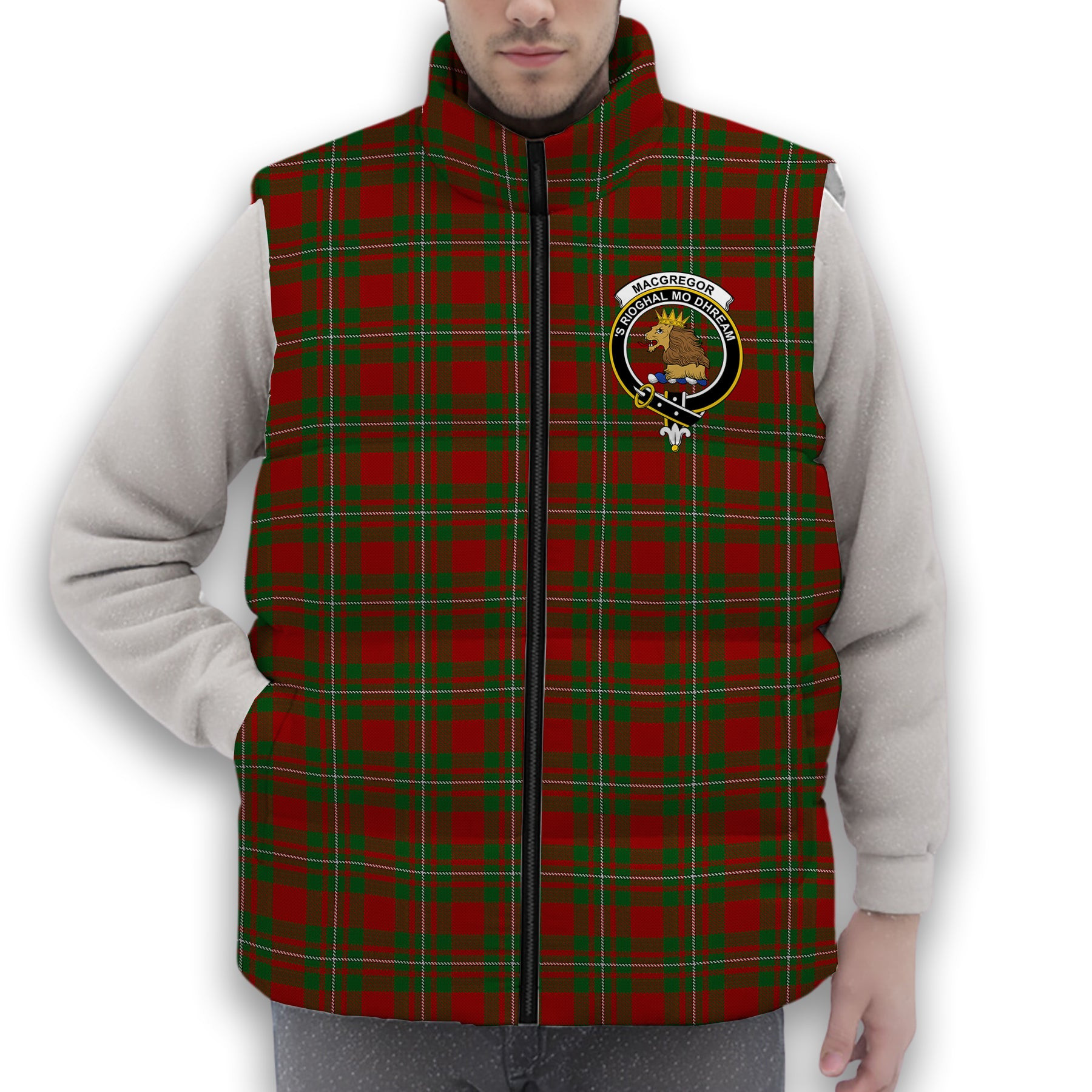 ScotsTee Shop Scottish MacGregor Modern Crest Tartan Puffer Vest Winter White Duck Down Vest Sleeveless