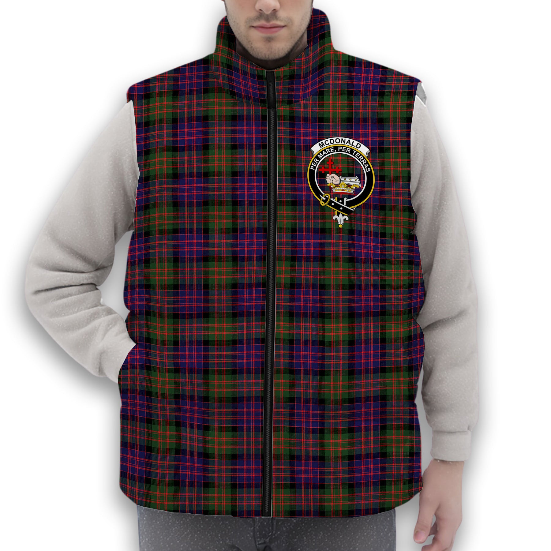 ScotsTee Shop Scottish McDonald Modern Crest Tartan Puffer Vest Winter White Duck Down Vest Sleeveless