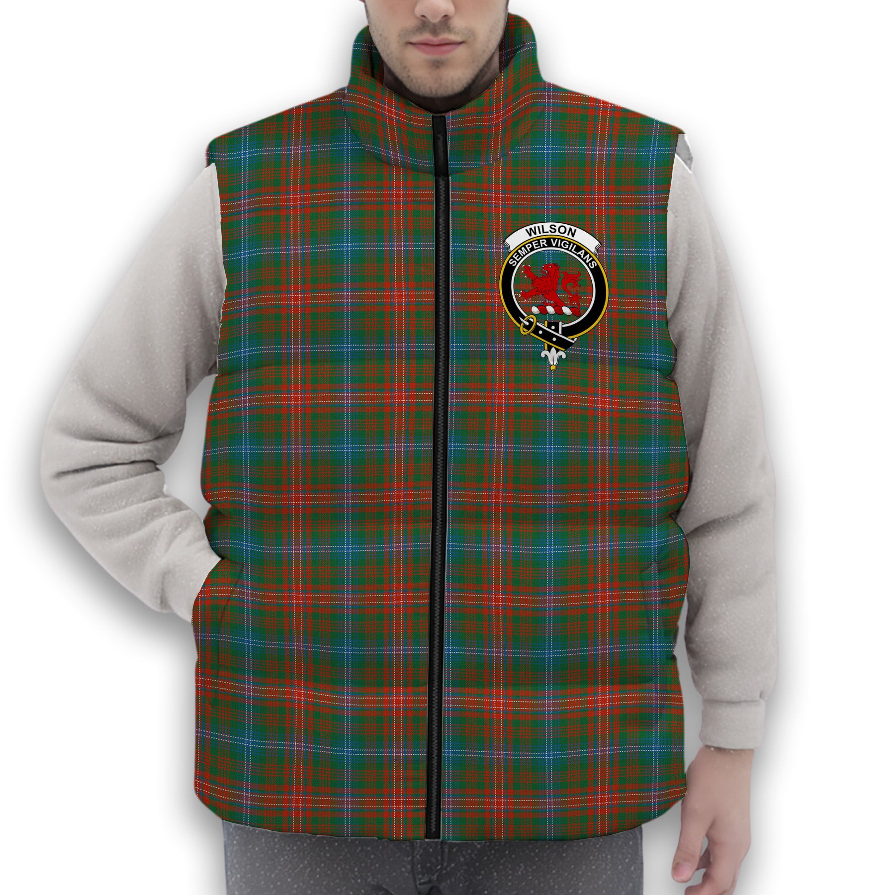 ScotsTee Shop Scottish Wilson Janet Ancient Clan Crest Tartan Puffer Vest Winter White Duck Down Vest Sleeveless