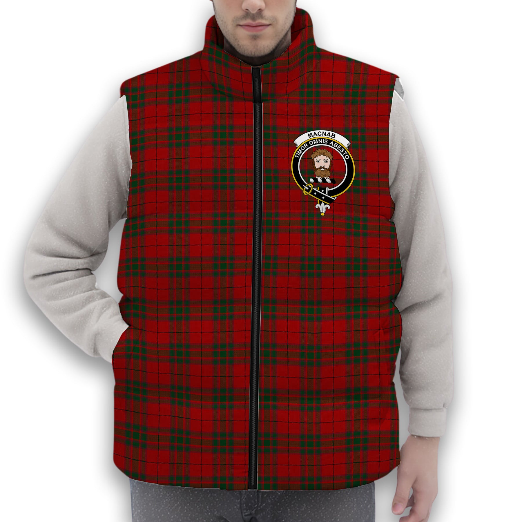 ScotsTee Shop Scottish MacNab Crest Tartan Puffer Vest Winter White Duck Down Vest Sleeveless