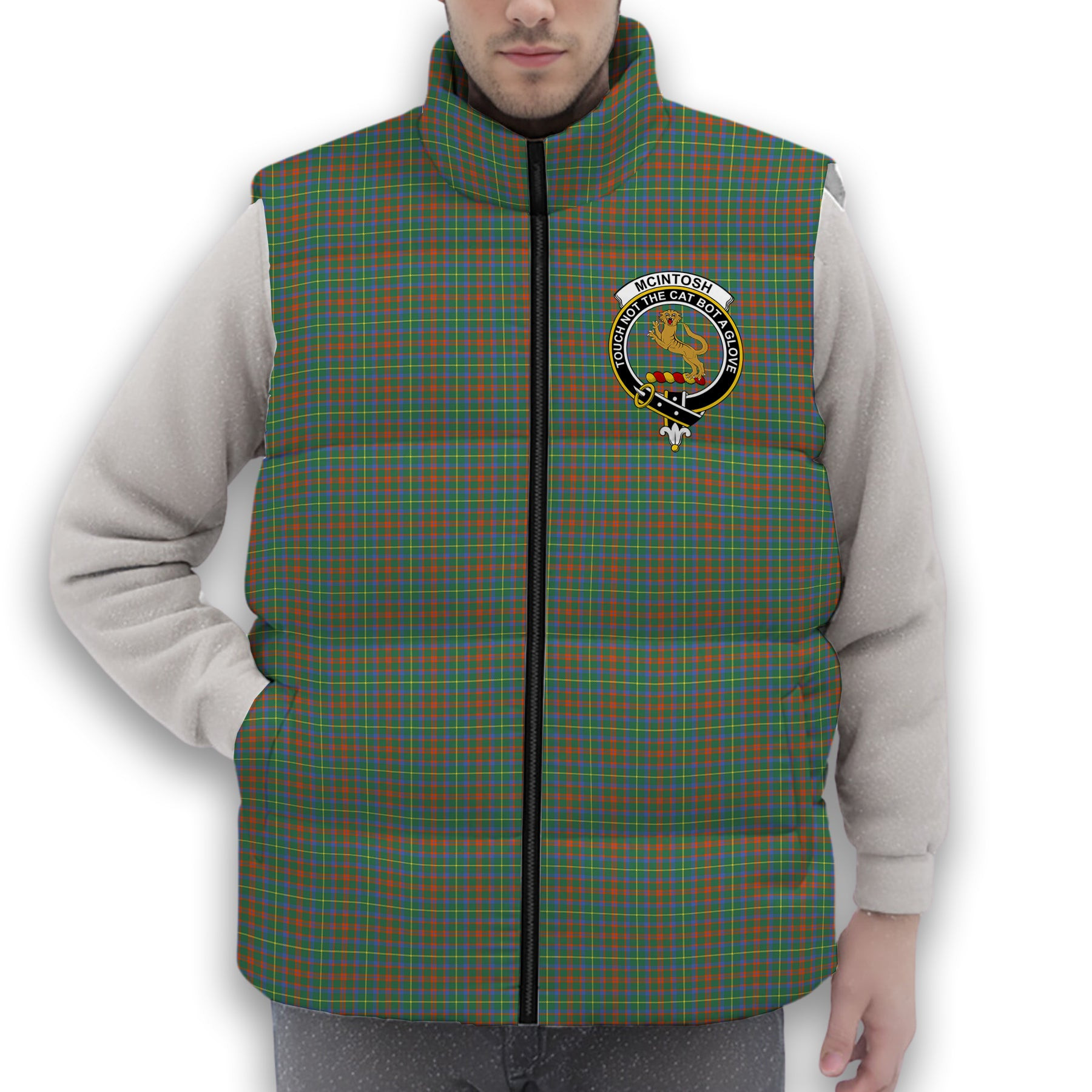 ScotsTee Shop Scottish McIntosh Hunting Ancient Crest Tartan Puffer Vest Winter White Duck Down Vest Sleeveless