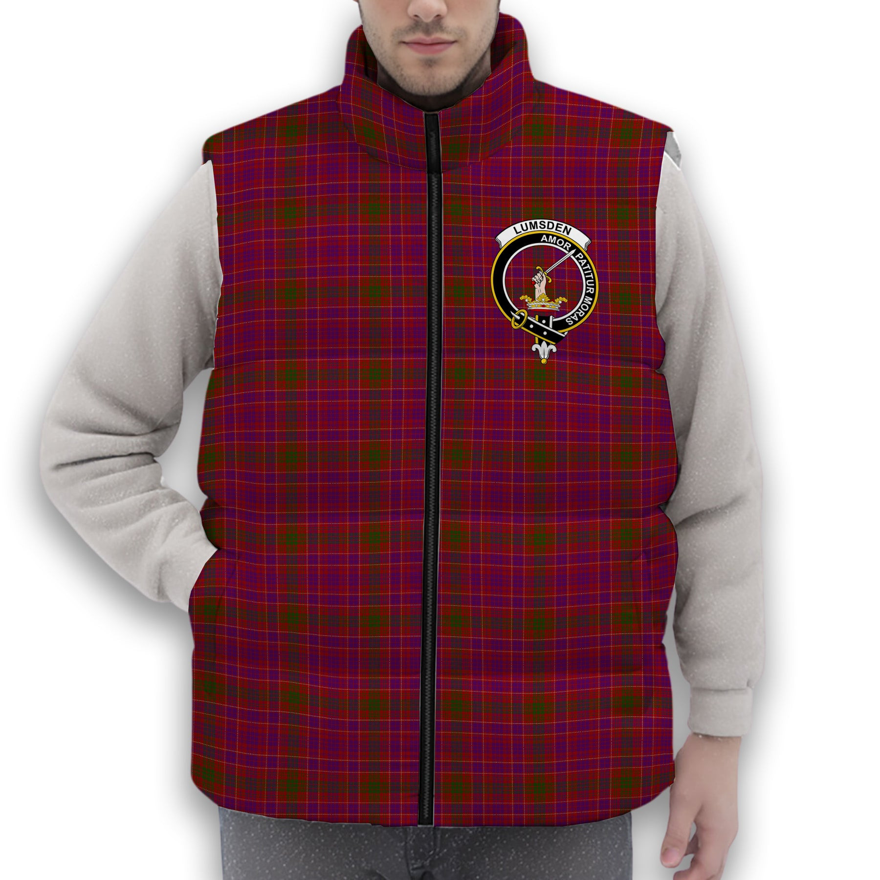 ScotsTee Shop Scottish Lumsden of Clova Crest Tartan Puffer Vest Winter White Duck Down Vest Sleeveless