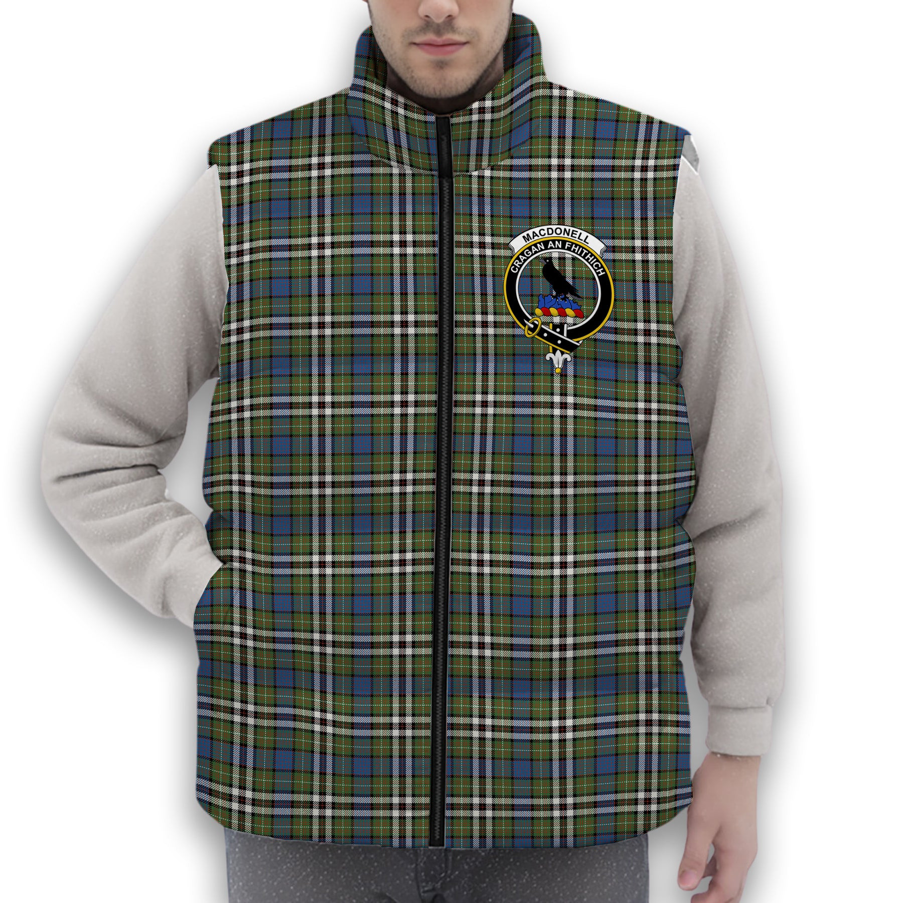 ScotsTee Shop Scottish MacDonell of Glengarry Dress Ancient Crest Tartan Puffer Vest Winter White Duck Down Vest Sleeveless