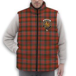 ScotsTee Shop Scottish MacPherson Weathered Crest Tartan Puffer Vest Winter White Duck Down Vest Sleeveless