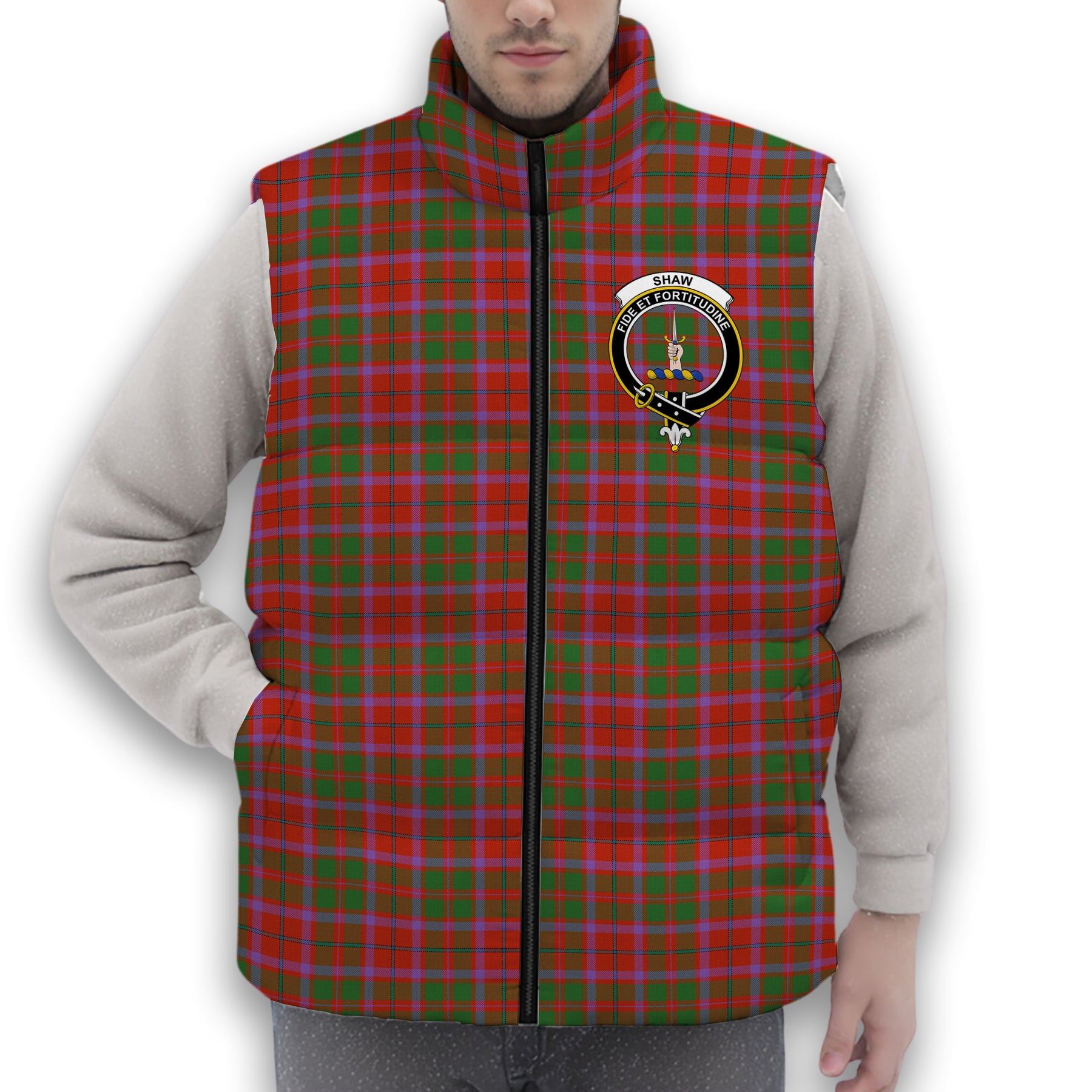 ScotsTee Shop Scottish Shaw of Tordarroch Ancient Crest Tartan Puffer Vest Winter White Duck Down Vest Sleeveless