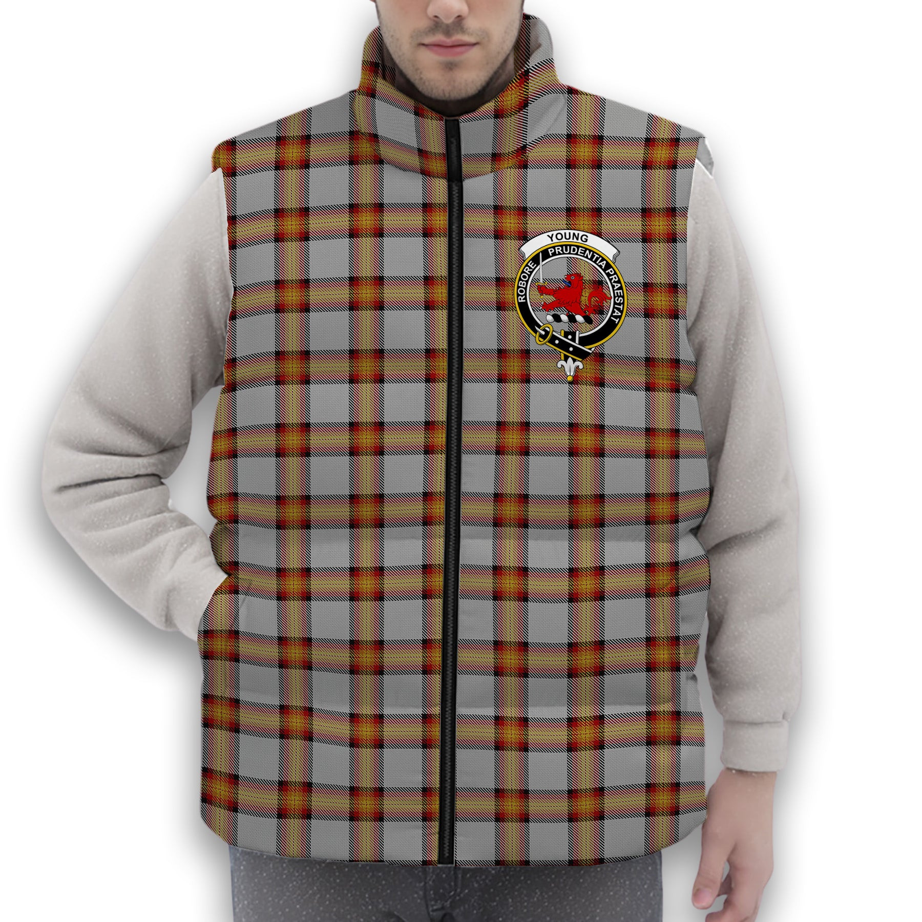 ScotsTee Shop Scottish Young, Christina Crest Tartan Puffer Vest Winter White Duck Down Vest Sleeveless