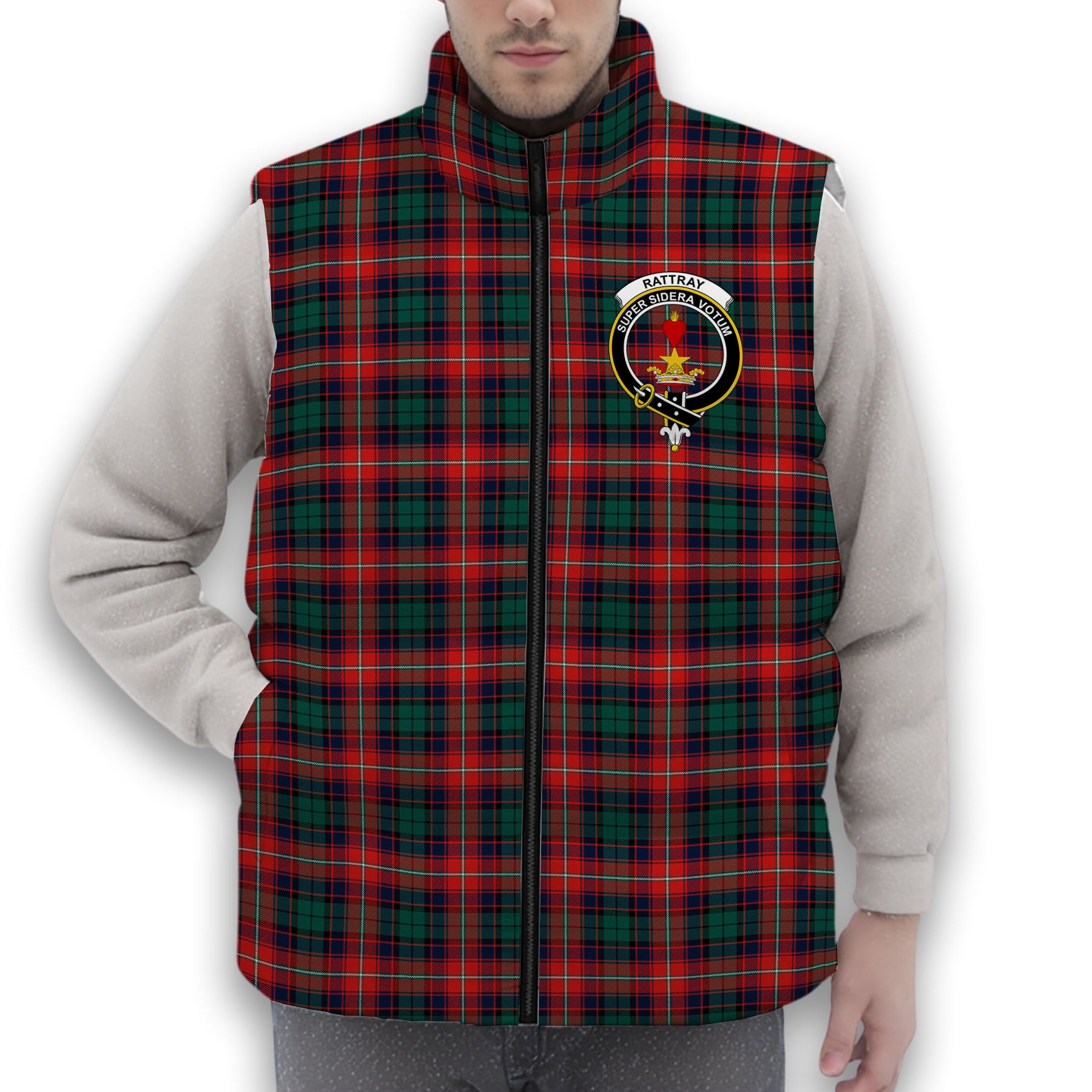 ScotsTee Shop Scottish Rattray of Lude Modern Crest Tartan Puffer Vest Winter White Duck Down Vest Sleeveless