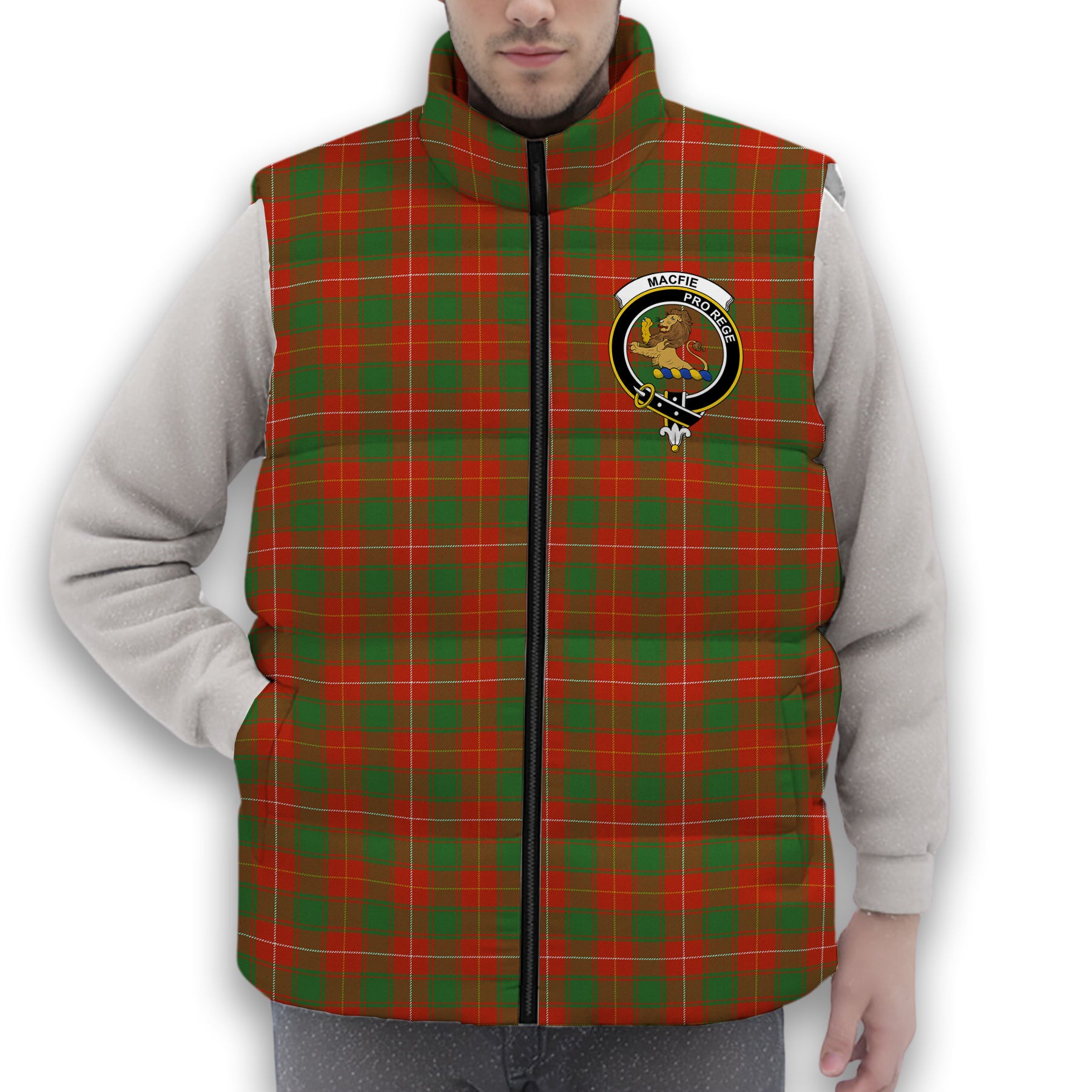 ScotsTee Shop Scottish MacFie Ancient Crest Tartan Puffer Vest Winter White Duck Down Vest Sleeveless