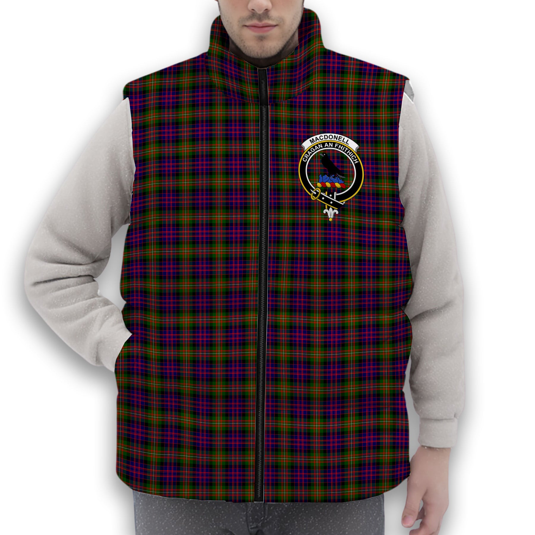 ScotsTee Shop Scottish MacDonell Of Glengarry Modern Crest Tartan Puffer Vest Winter White Duck Down Vest Sleeveless