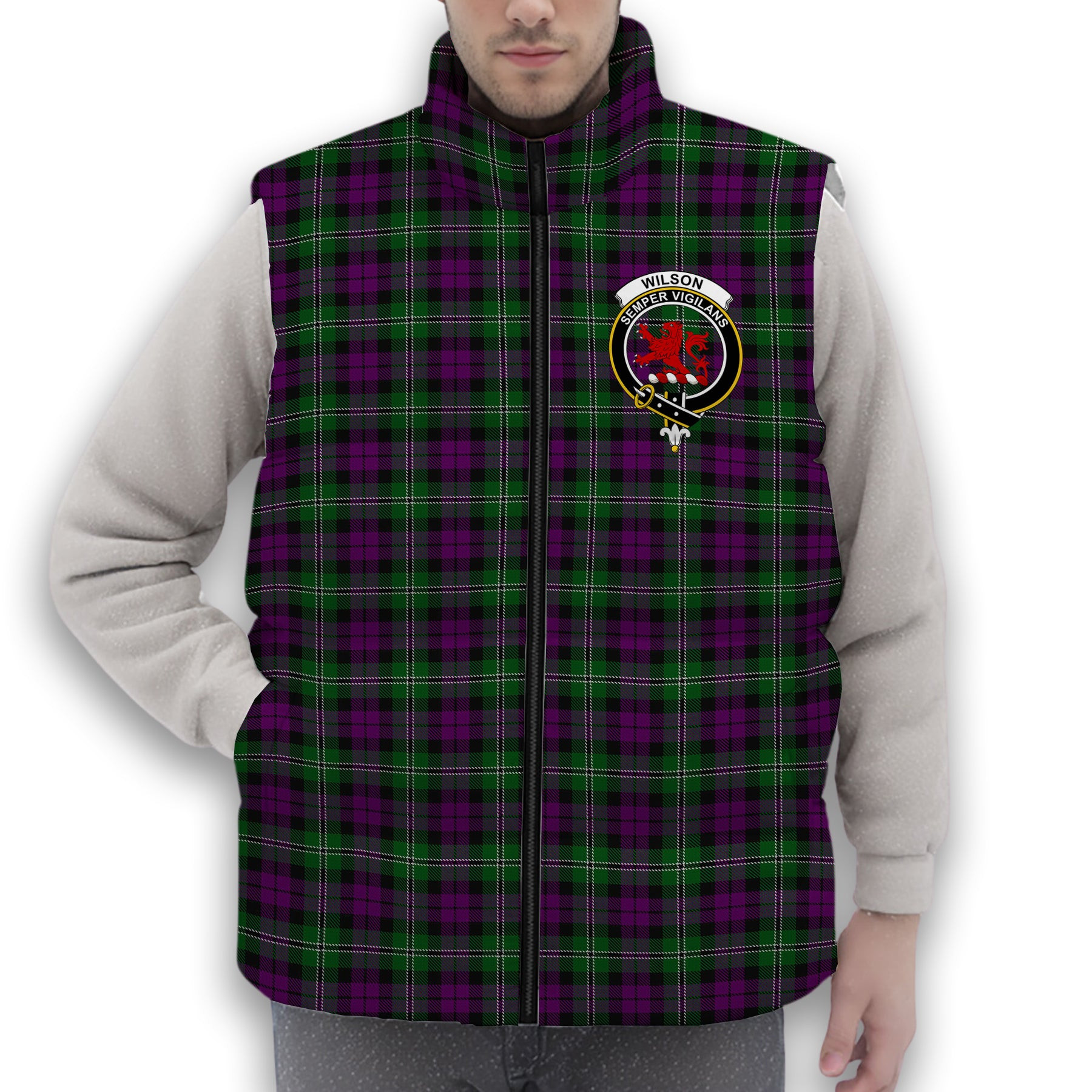 ScotsTee Shop Scottish Wilsons 175 Crest Tartan Puffer Vest Winter White Duck Down Vest Sleeveless