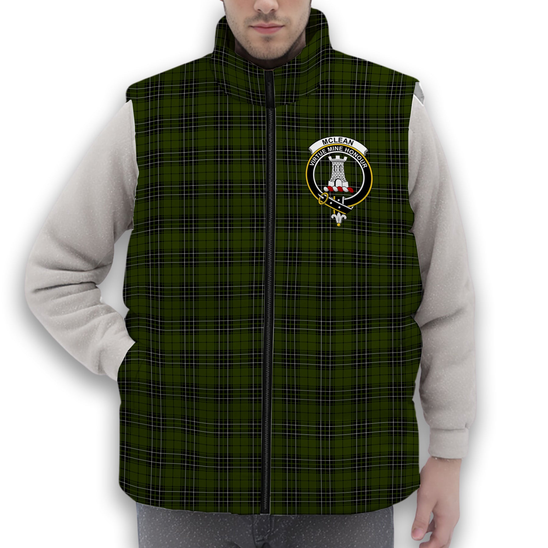 ScotsTee Shop Scottish McLean Hunting Crest Tartan Puffer Vest Winter White Duck Down Vest Sleeveless