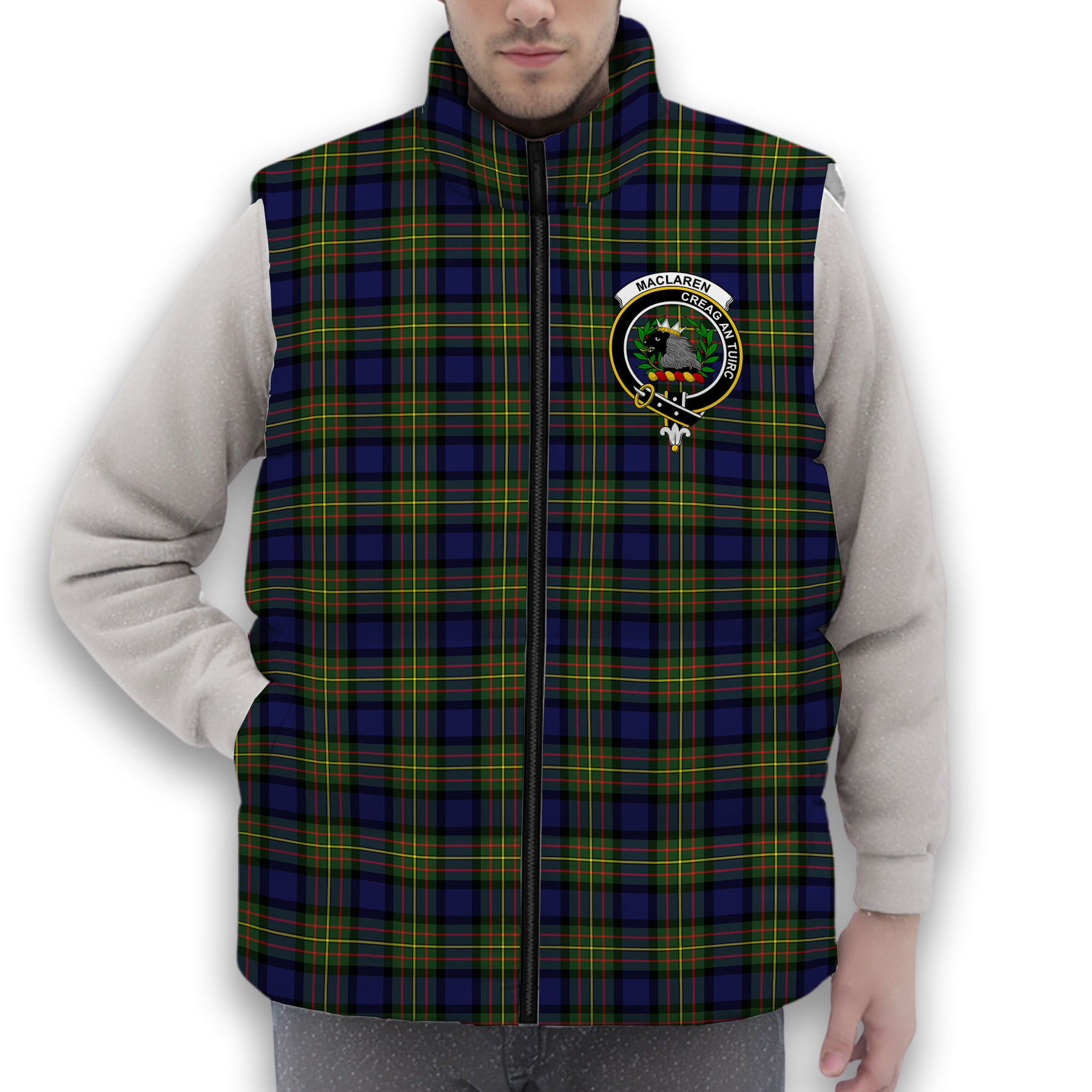 ScotsTee Shop Scottish MacLaren Modern Crest Tartan Puffer Vest Winter White Duck Down Vest Sleeveless