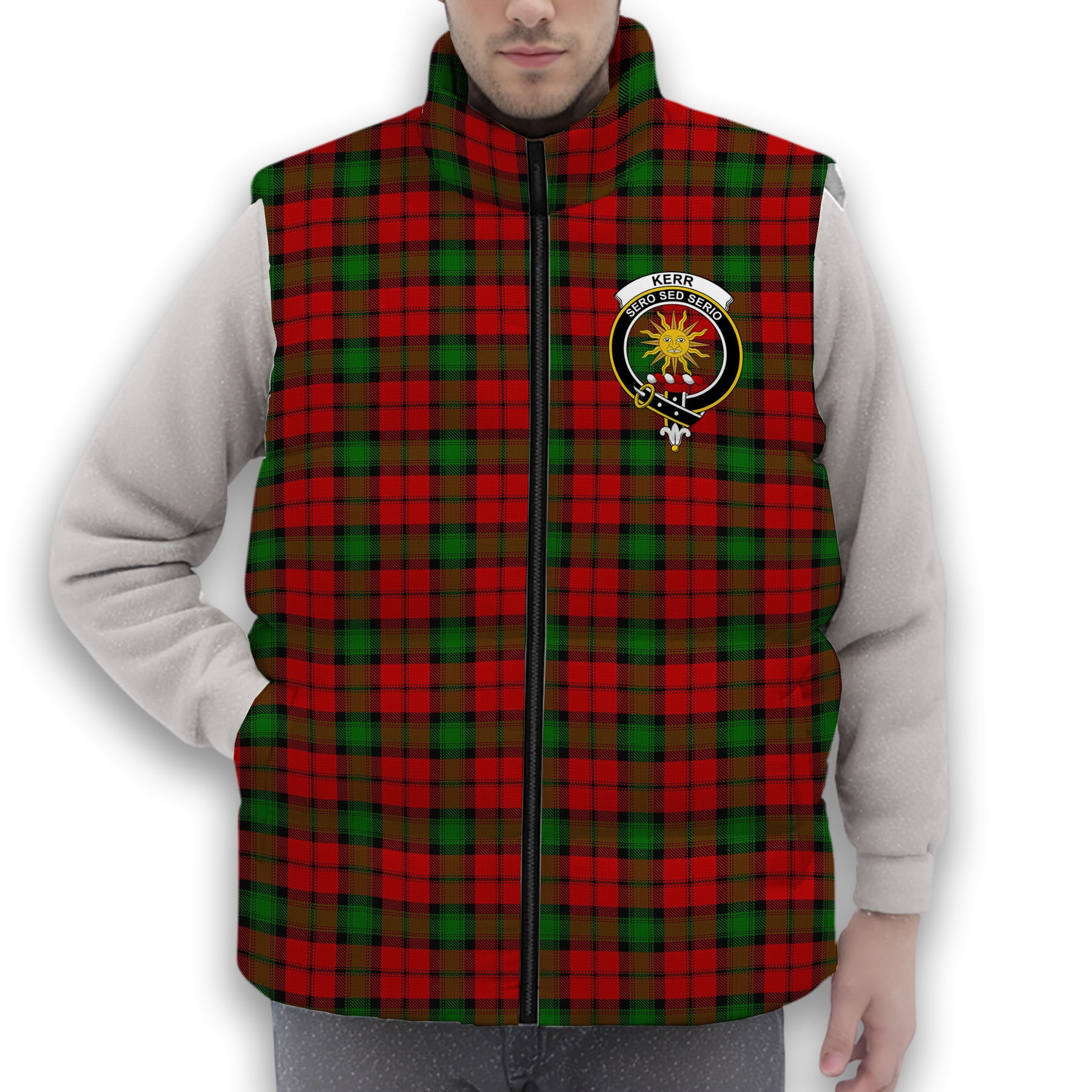 ScotsTee Shop Scottish Kerr Crest Tartan Puffer Vest Winter White Duck Down Vest Sleeveless