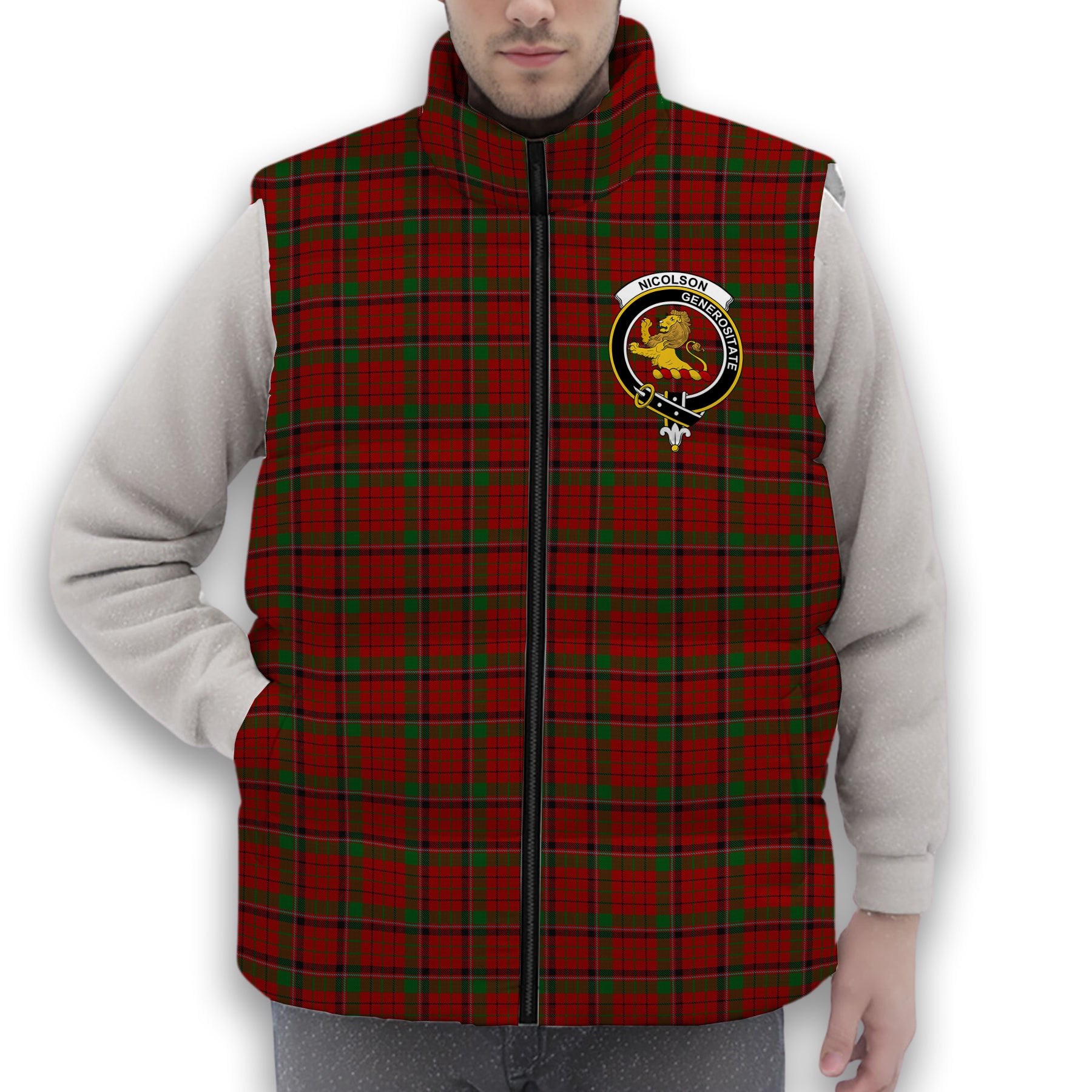 ScotsTee Shop Scottish Nicolson McIan Crest Tartan Puffer Vest Winter White Duck Down Vest Sleeveless
