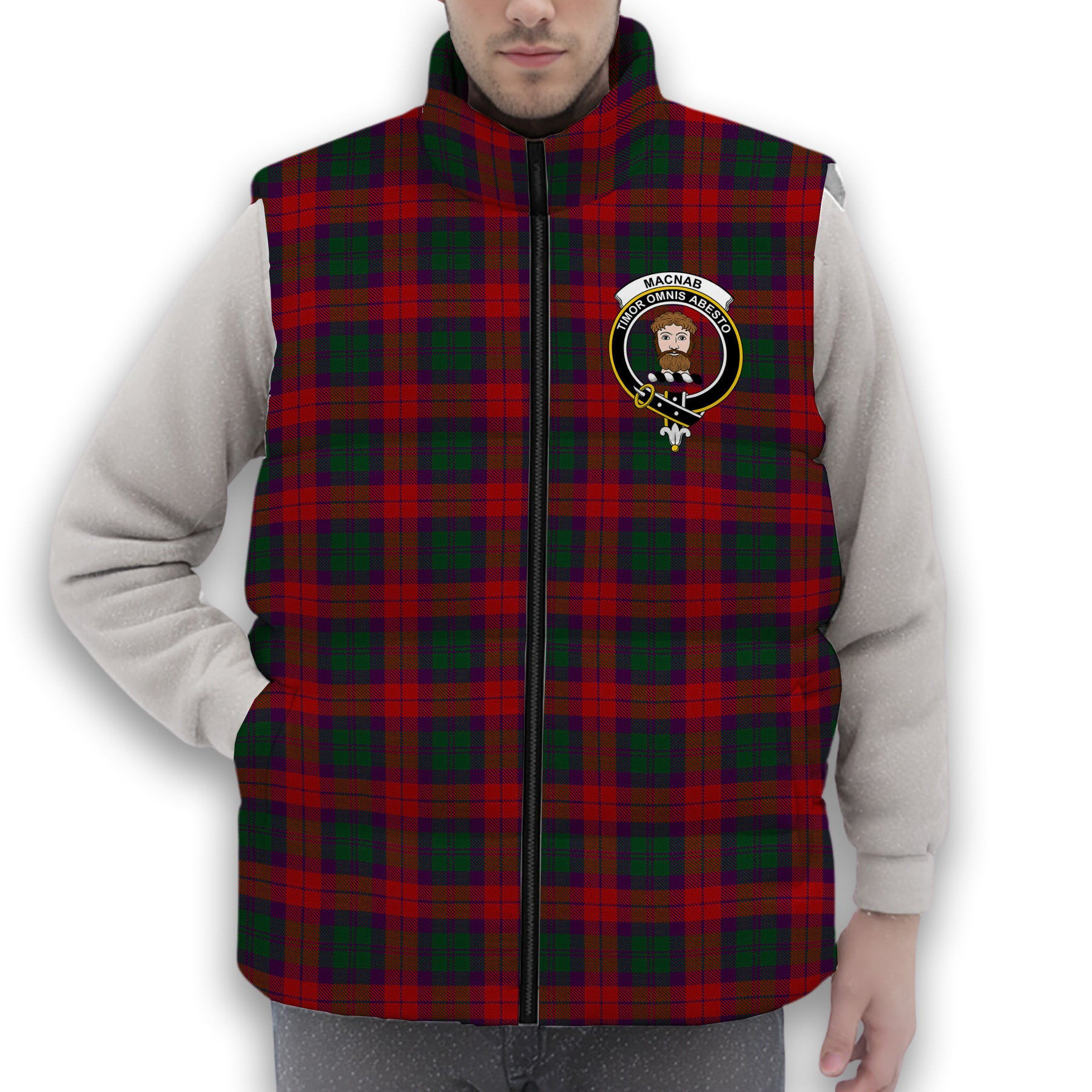 ScotsTee Shop Scottish MacNab 1950 Trade Version Crest Tartan Puffer Vest Winter White Duck Down Vest Sleeveless