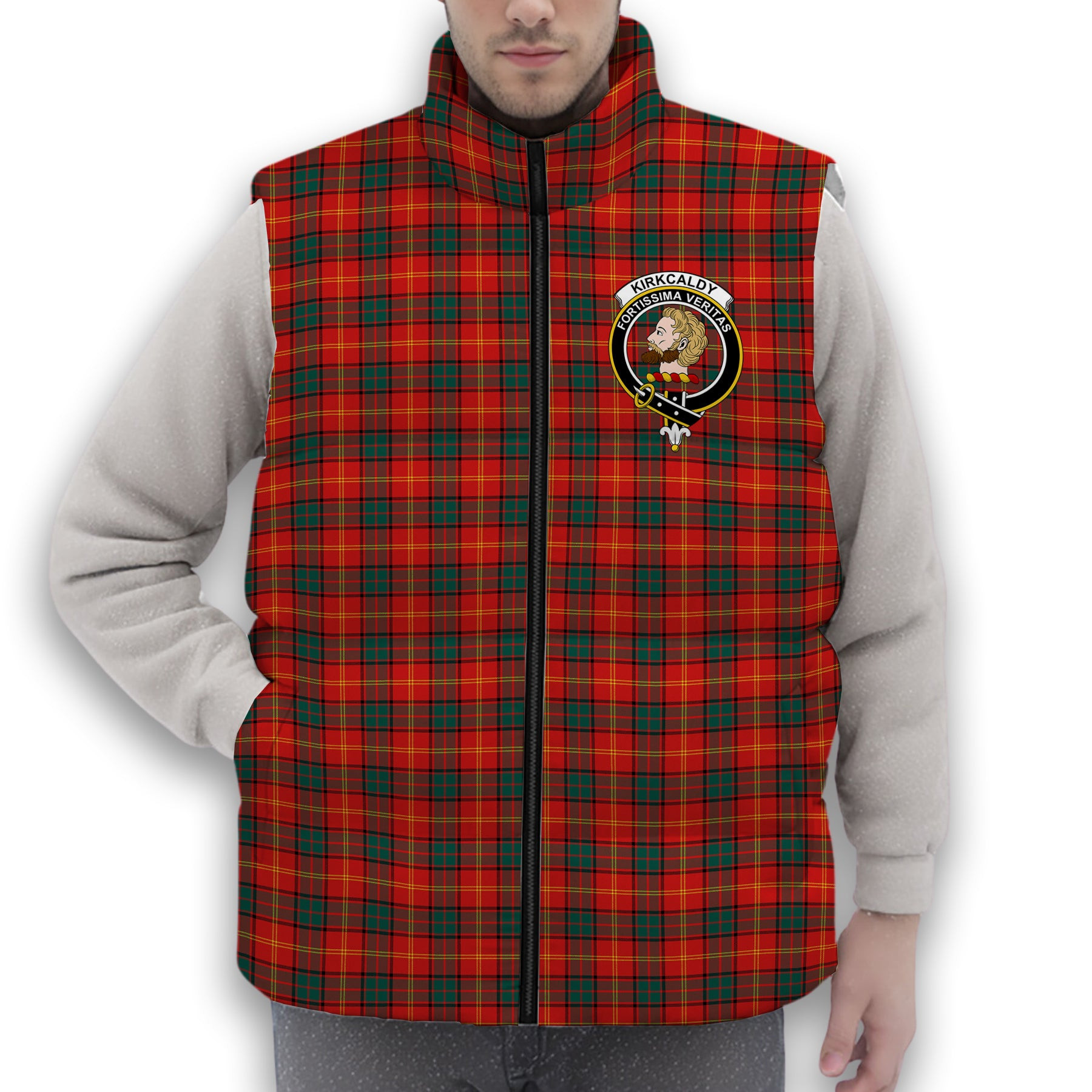 ScotsTee Shop Scottish Kirk Modern Crest Tartan Puffer Vest Winter White Duck Down Vest Sleeveless