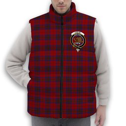 ScotsTee Shop Scottish Leslie Red Crest Tartan Puffer Vest Winter White Duck Down Vest Sleeveless