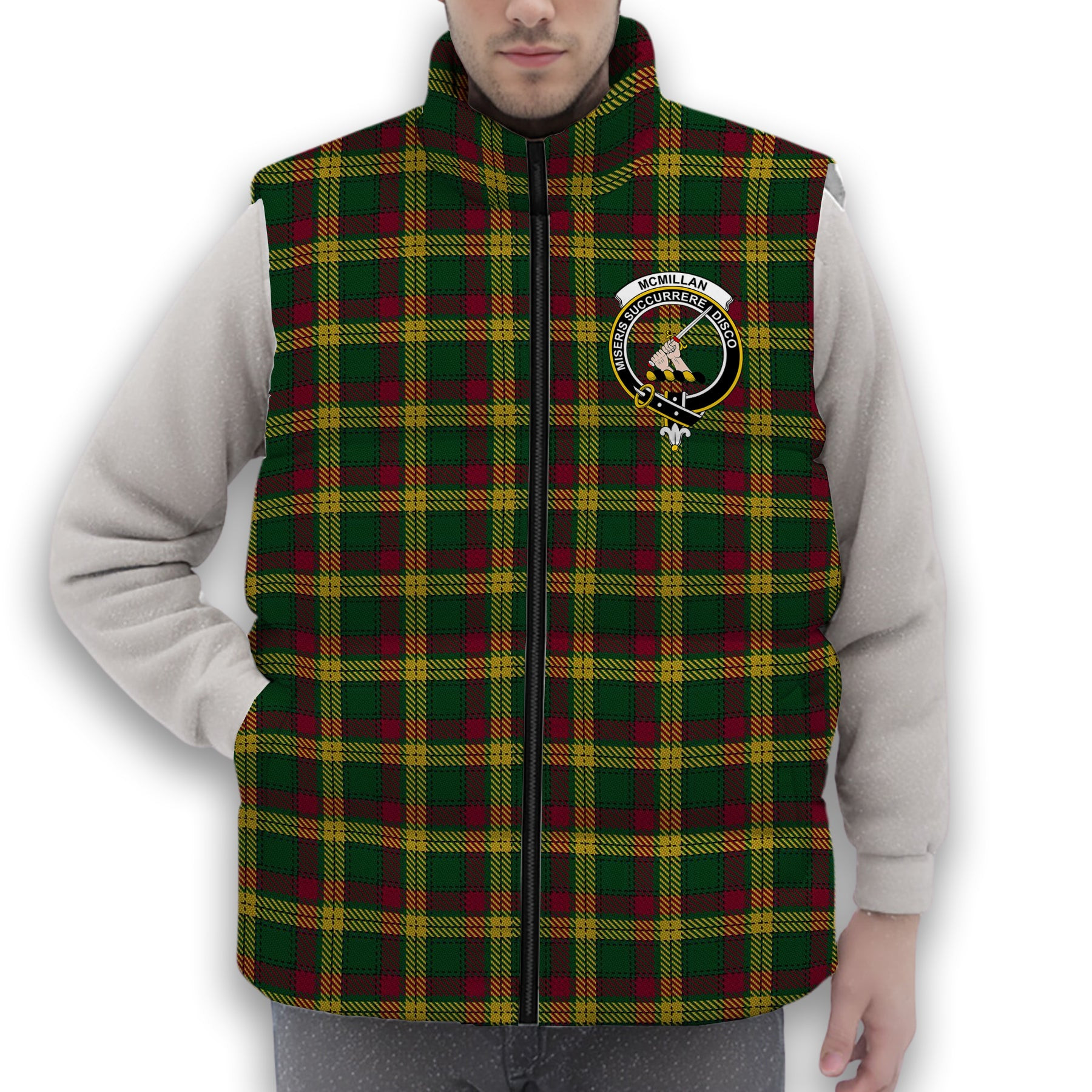 ScotsTee Shop Scottish McMillan Ancient Crest Tartan Puffer Vest Winter White Duck Down Vest Sleeveless