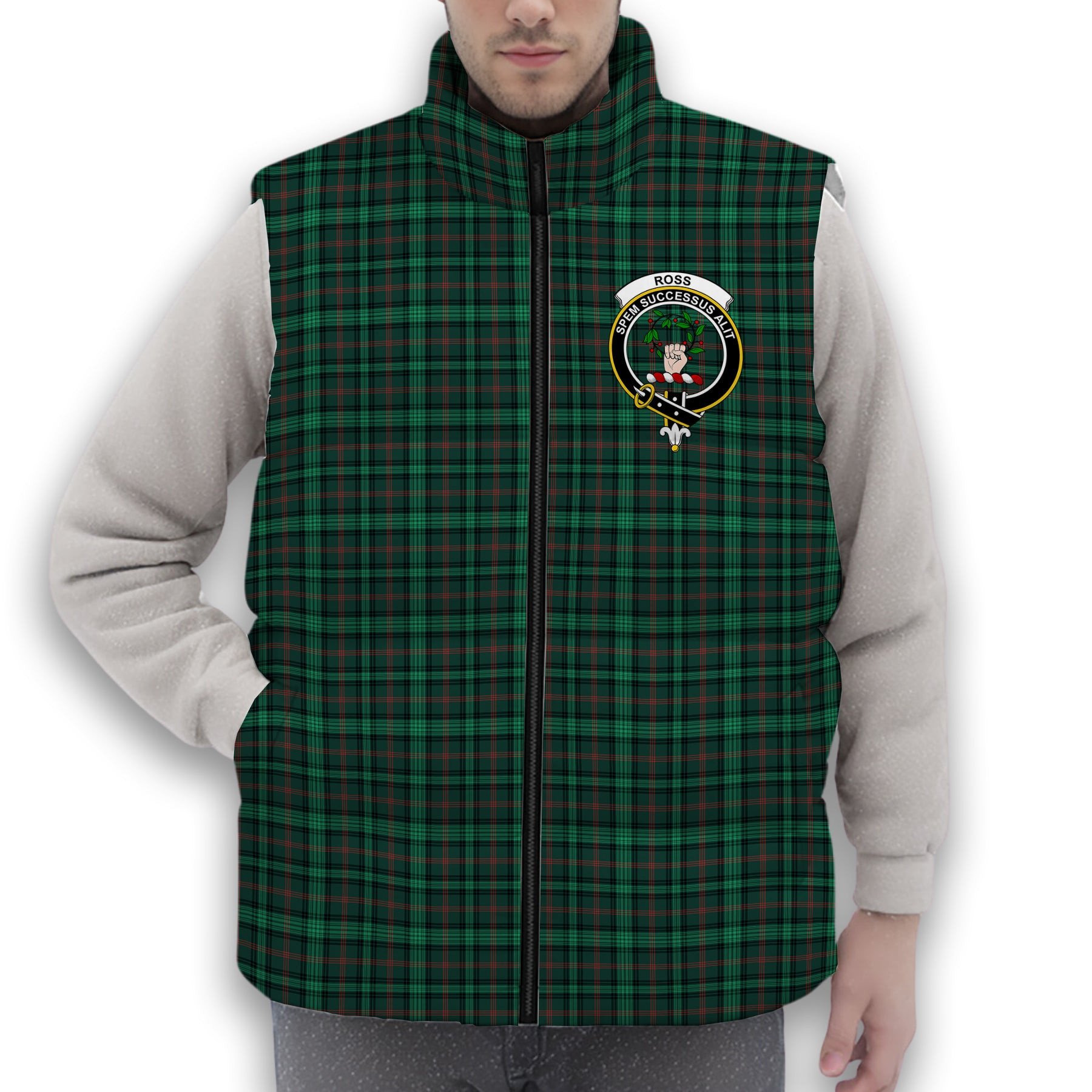 ScotsTee Shop Scottish Ross Hunting Modern Crest Tartan Puffer Vest Winter White Duck Down Vest Sleeveless