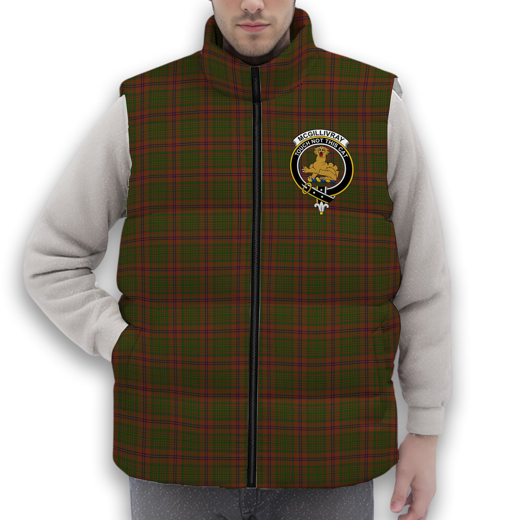 ScotsTee Shop Scottish McGillivray Hunting Crest Tartan Puffer Vest Winter White Duck Down Vest Sleeveless
