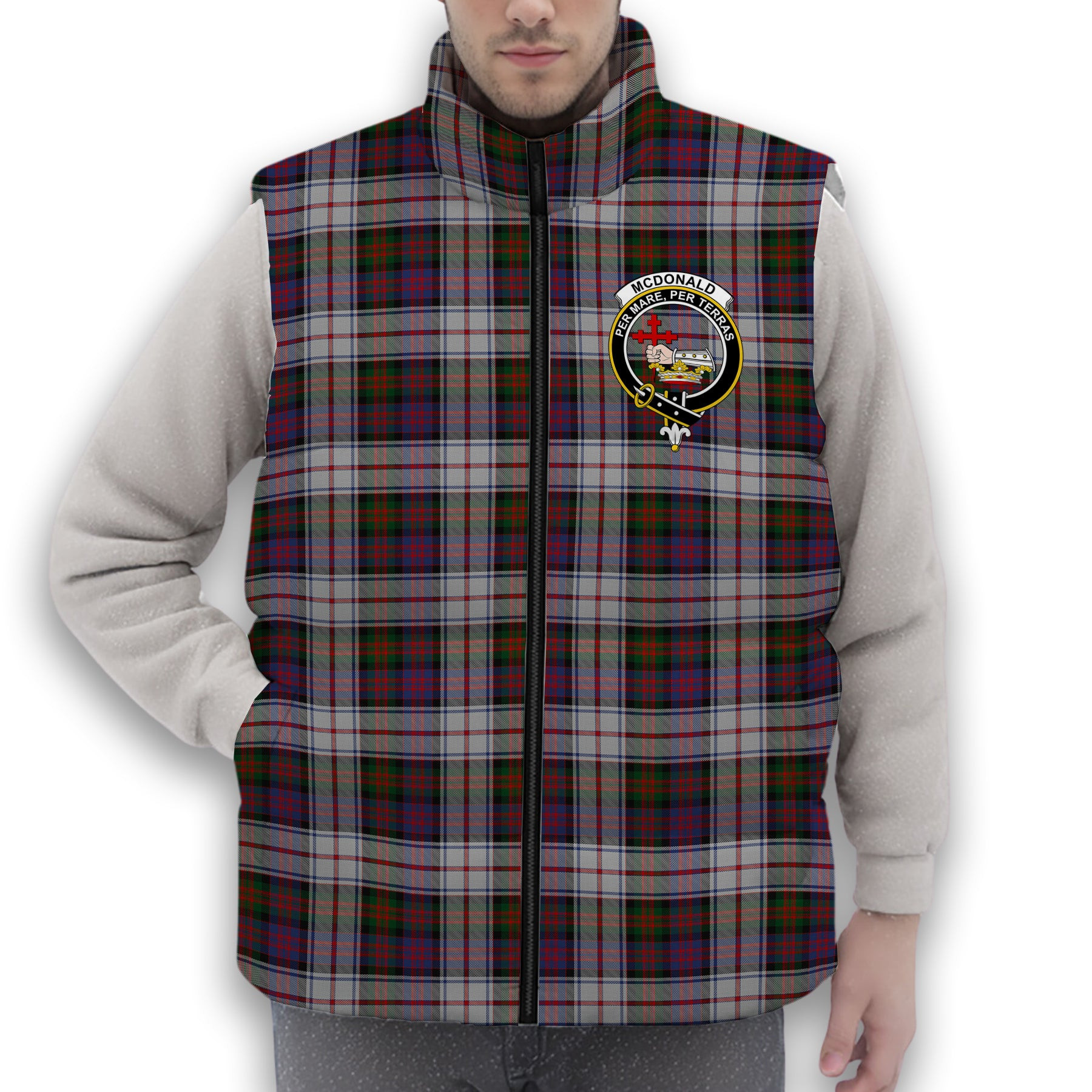 ScotsTee Shop Scottish McDonald Dress Modern Crest Tartan Puffer Vest Winter White Duck Down Vest Sleeveless
