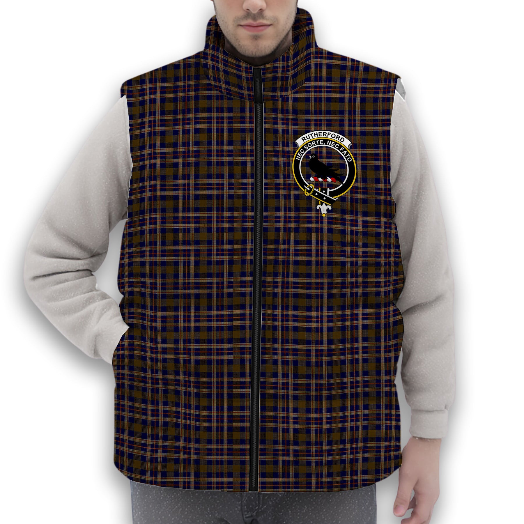 ScotsTee Shop Scottish Rutherford Simon Travis Alan Hunting Crest Tartan Puffer Vest Winter White Duck Down Vest Sleeveless