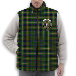 ScotsTee Shop Scottish Reid Green SC Crest Tartan Puffer Vest Winter White Duck Down Vest Sleeveless