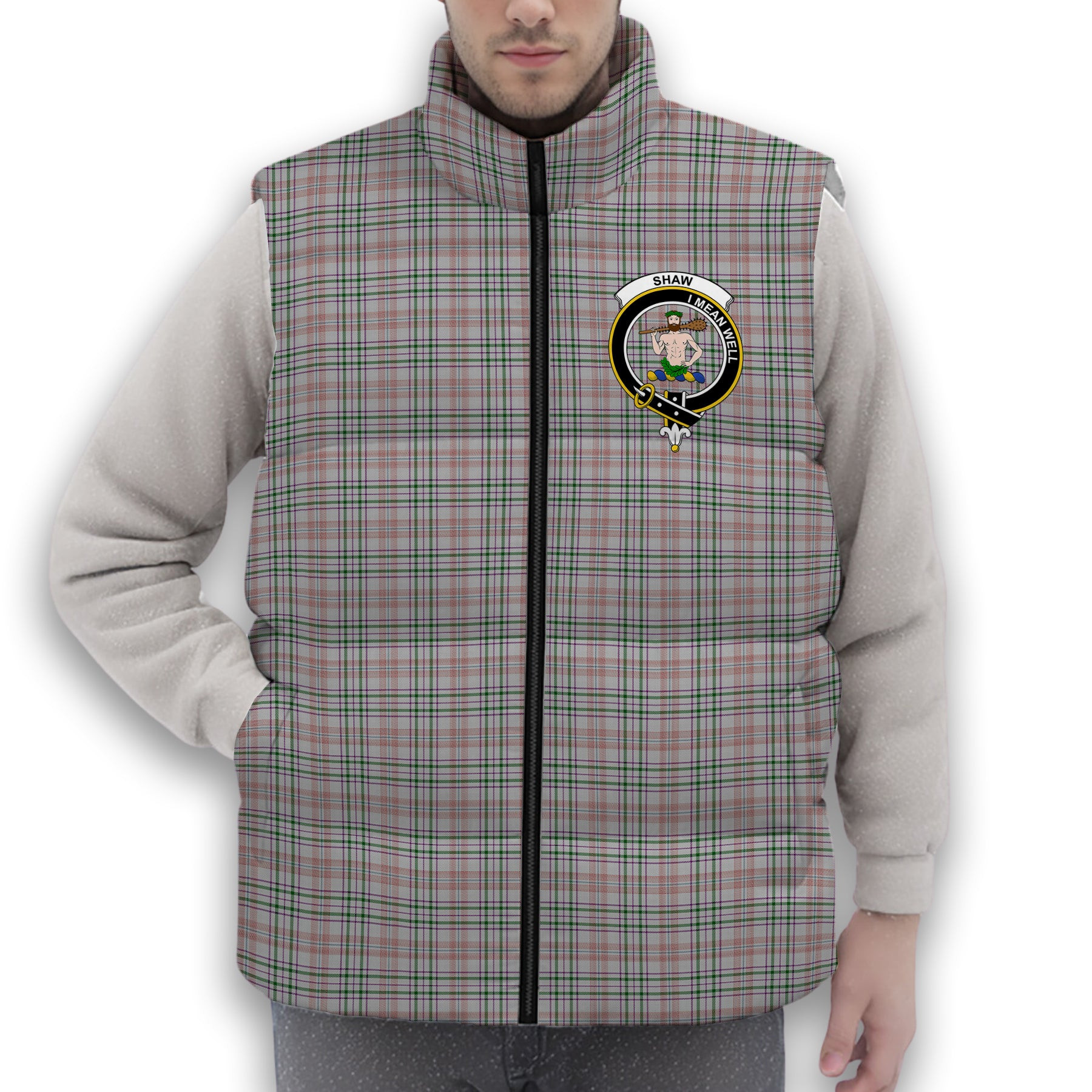 ScotsTee Shop Scottish Shaw Dress Crest Tartan Puffer Vest Winter White Duck Down Vest Sleeveless