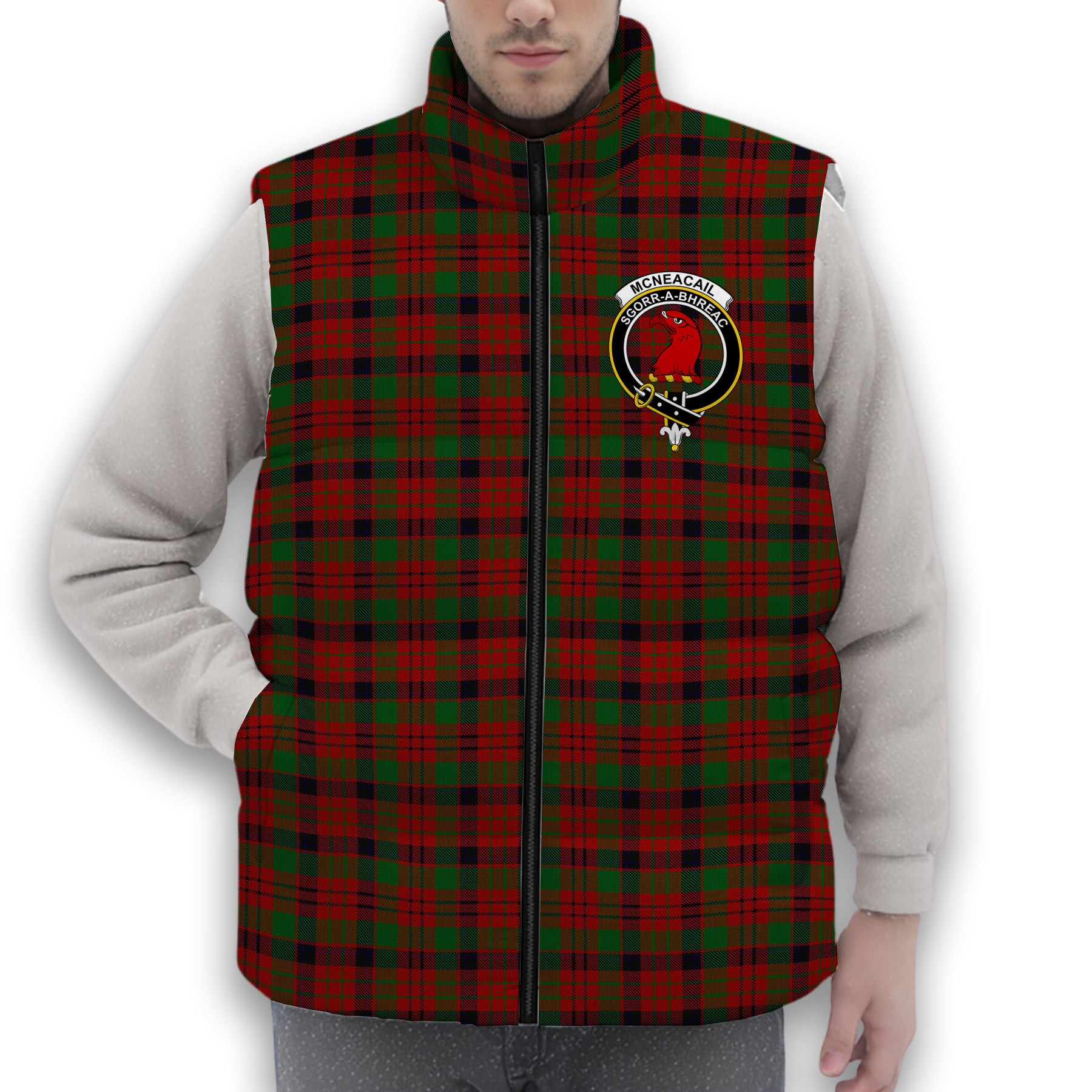 ScotsTee Shop Scottish McNeacail Crest Tartan Puffer Vest Winter White Duck Down Vest Sleeveless