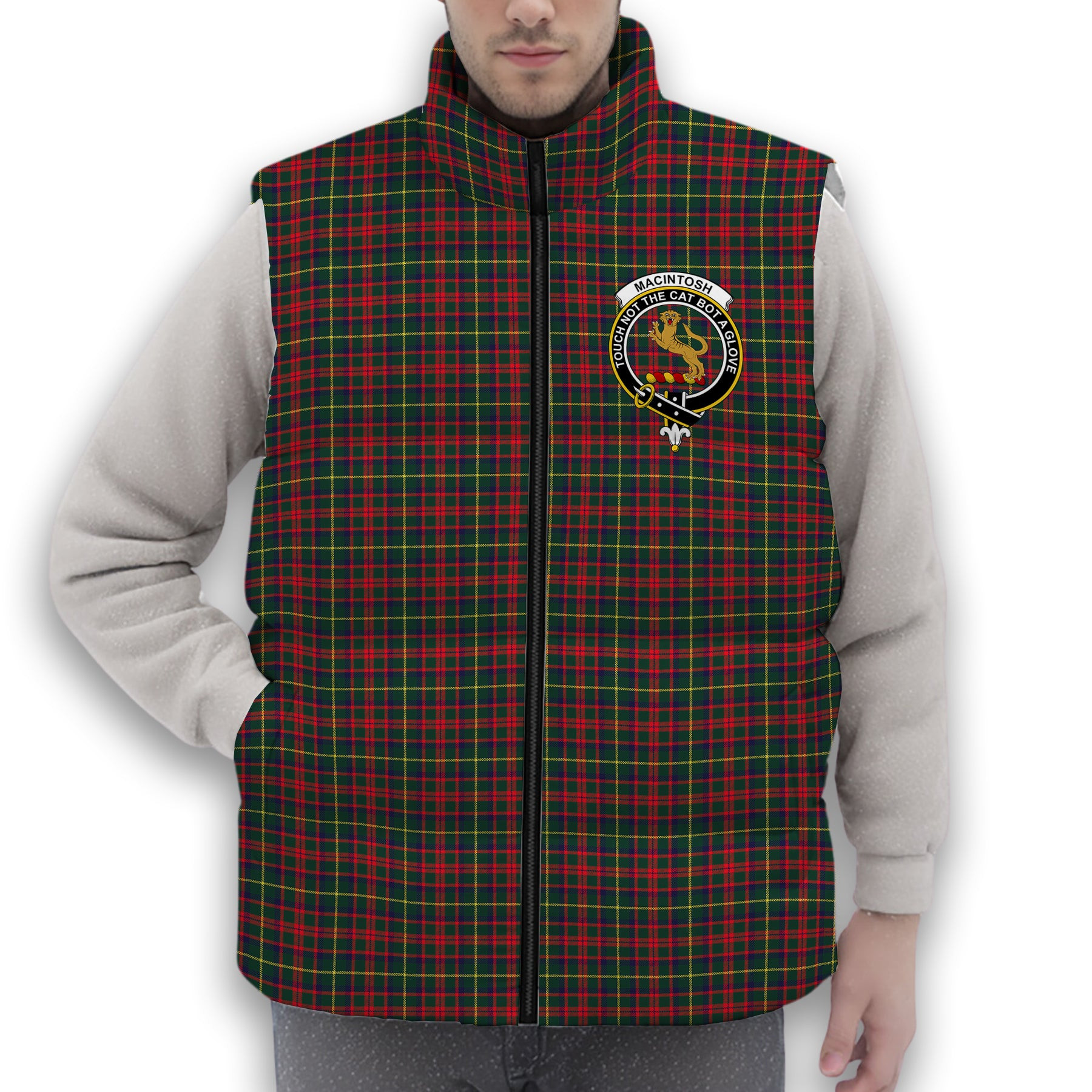 ScotsTee Shop Scottish MacIntosh Hunting Modern Crest Tartan Puffer Vest Winter White Duck Down Vest Sleeveless