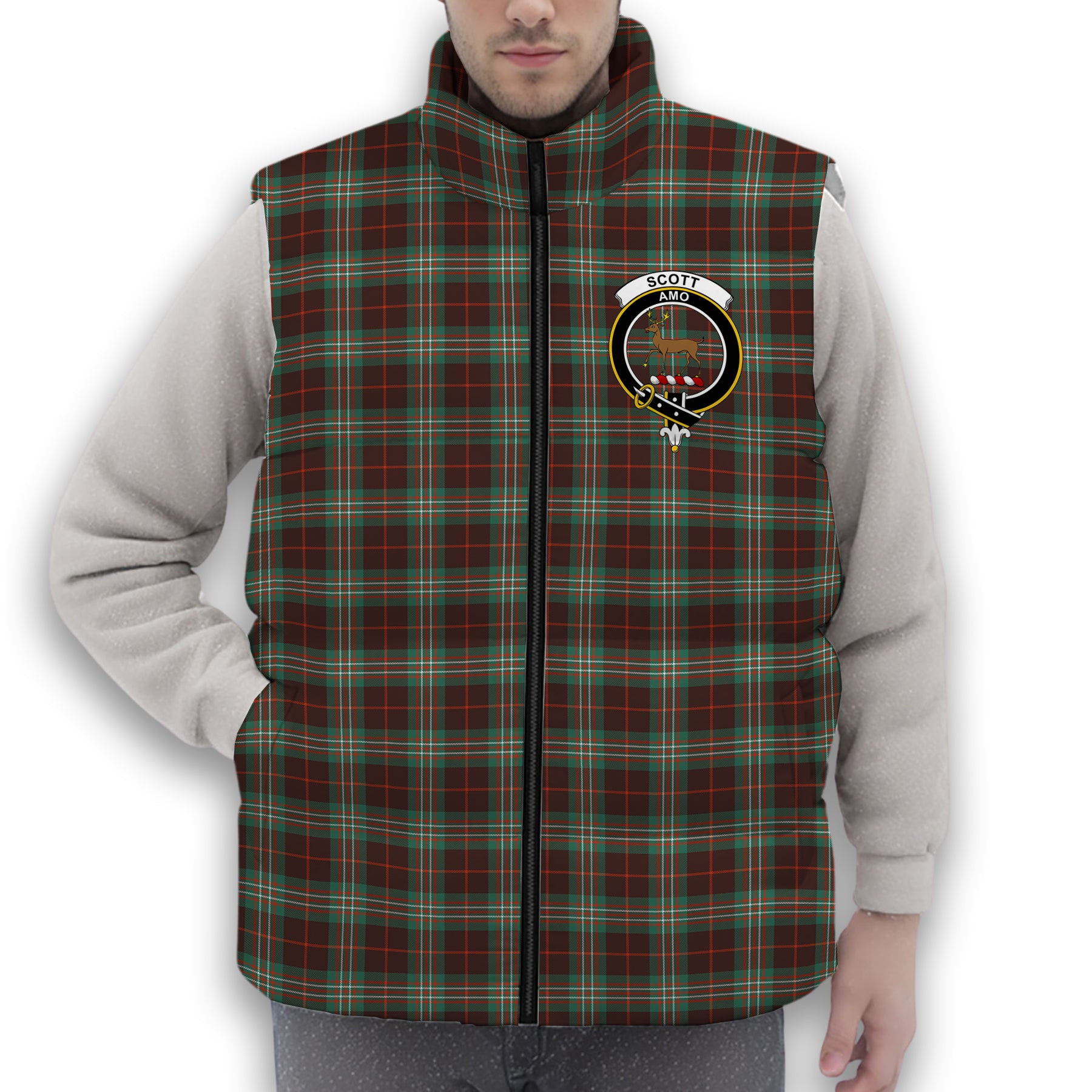 ScotsTee Shop Scottish Scott Brown Ancient Crest Tartan Puffer Vest Winter White Duck Down Vest Sleeveless