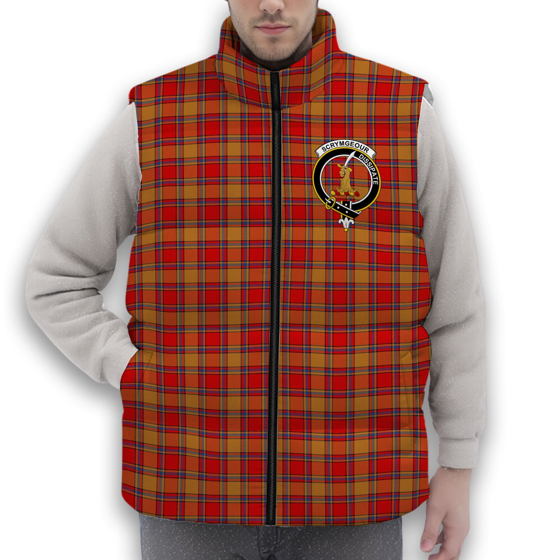 ScotsTee Shop Scottish Scrymgeour Modern Crest Tartan Puffer Vest Winter White Duck Down Vest Sleeveless