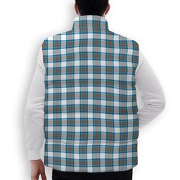 ScotsTee Shop Scottish Stewart Muted Blue Crest Tartan Puffer Vest Winter White Duck Down Vest Sleeveless