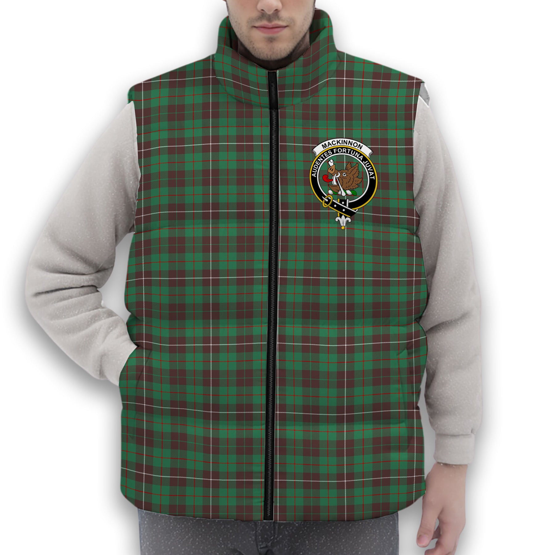 ScotsTee Shop Scottish MacKinnon Hunting Ancient Crest Tartan Puffer Vest Winter White Duck Down Vest Sleeveless