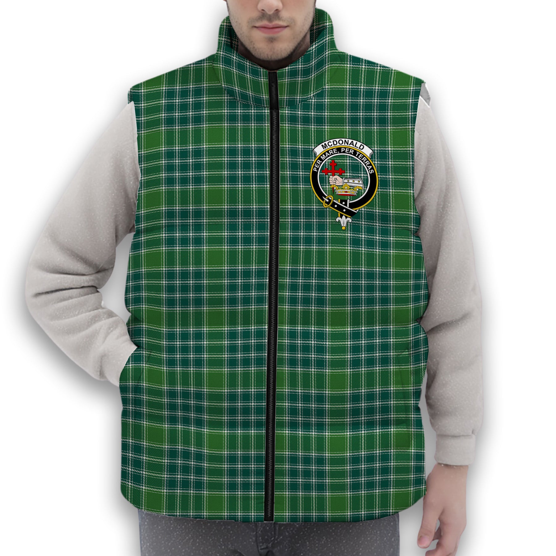 ScotsTee Shop Scottish McDonald Lord of the Isles Hunting Ancient Crest Tartan Puffer Vest Winter White Duck Down Vest Sleeveless