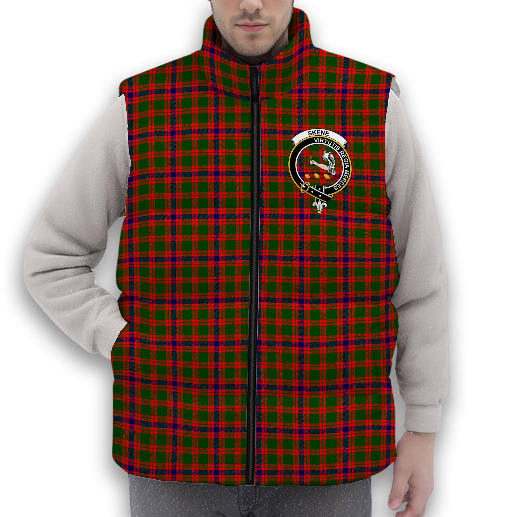 ScotsTee Shop Scottish Skene SC Crest Tartan Puffer Vest Winter White Duck Down Vest Sleeveless