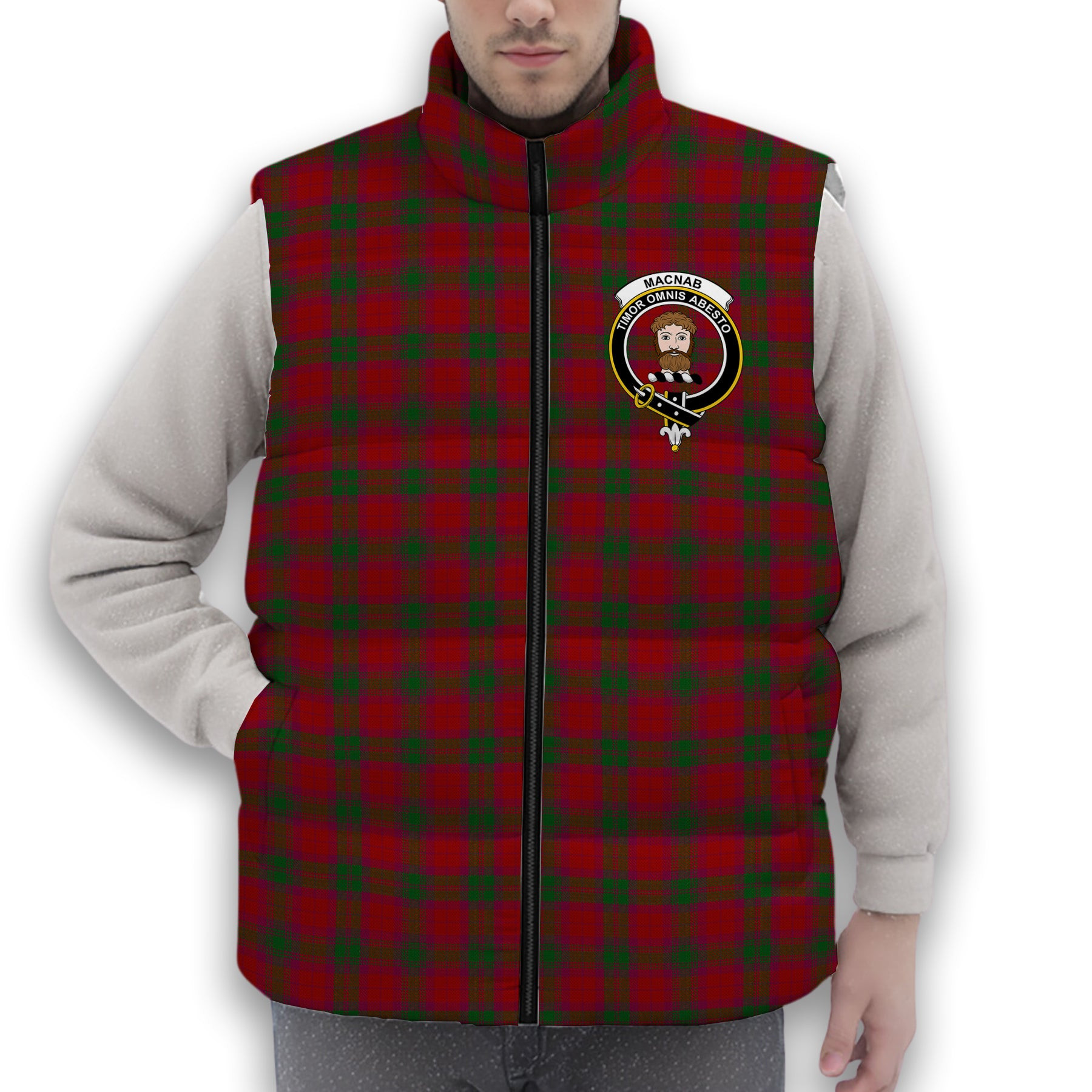 ScotsTee Shop Scottish MacNab Modern Crest Tartan Puffer Vest Winter White Duck Down Vest Sleeveless