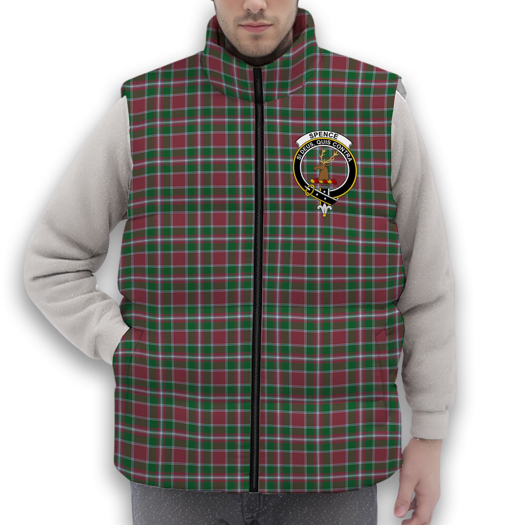 ScotsTee Shop Scottish Spence Ancient Crest Tartan Puffer Vest Winter White Duck Down Vest Sleeveless