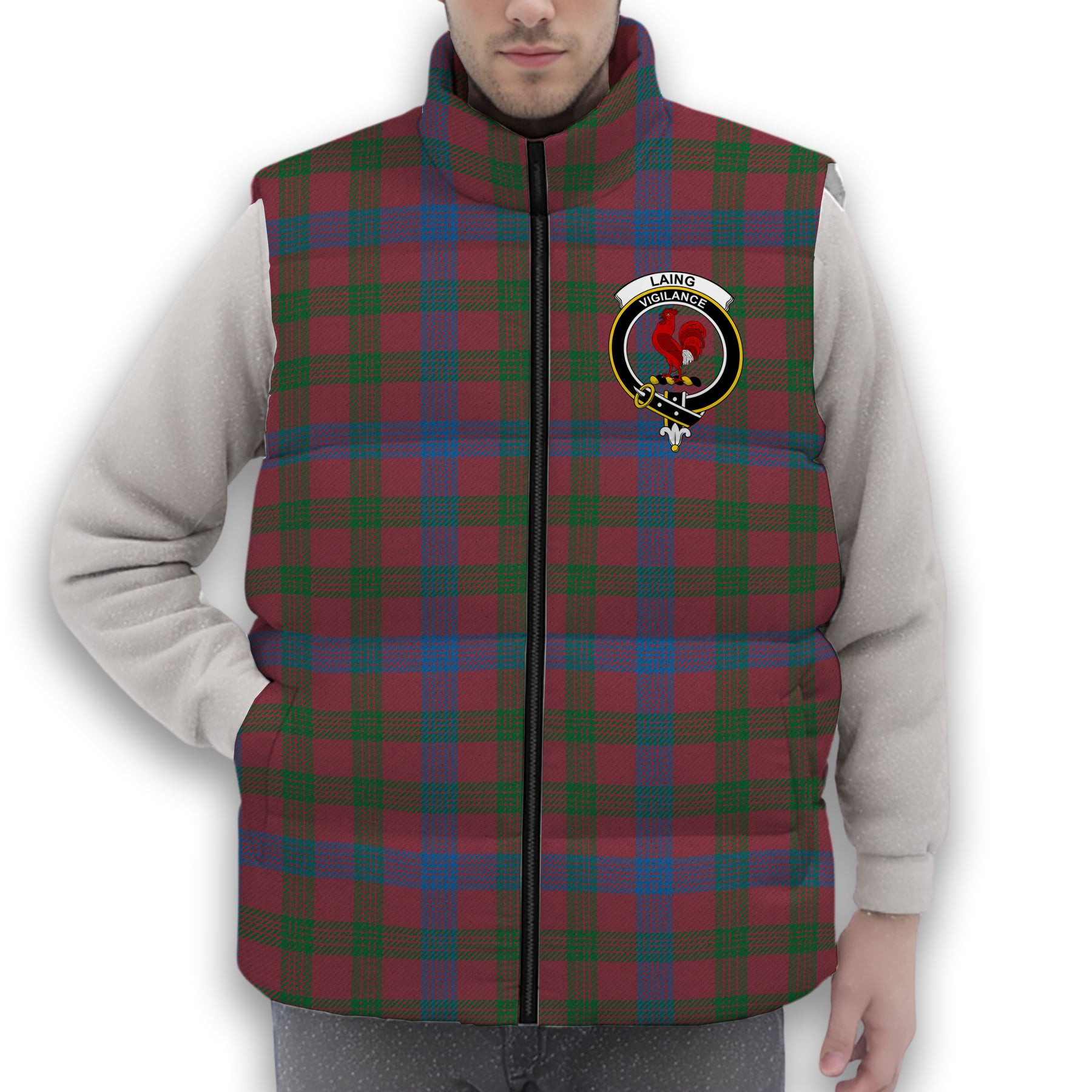 ScotsTee Shop Scottish Laing Artefact Ancient Crest Tartan Puffer Vest Winter White Duck Down Vest Sleeveless