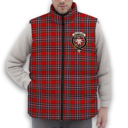 ScotsTee Shop Scottish MacFarlane Red Modern Crest Tartan Puffer Vest Winter White Duck Down Vest Sleeveless
