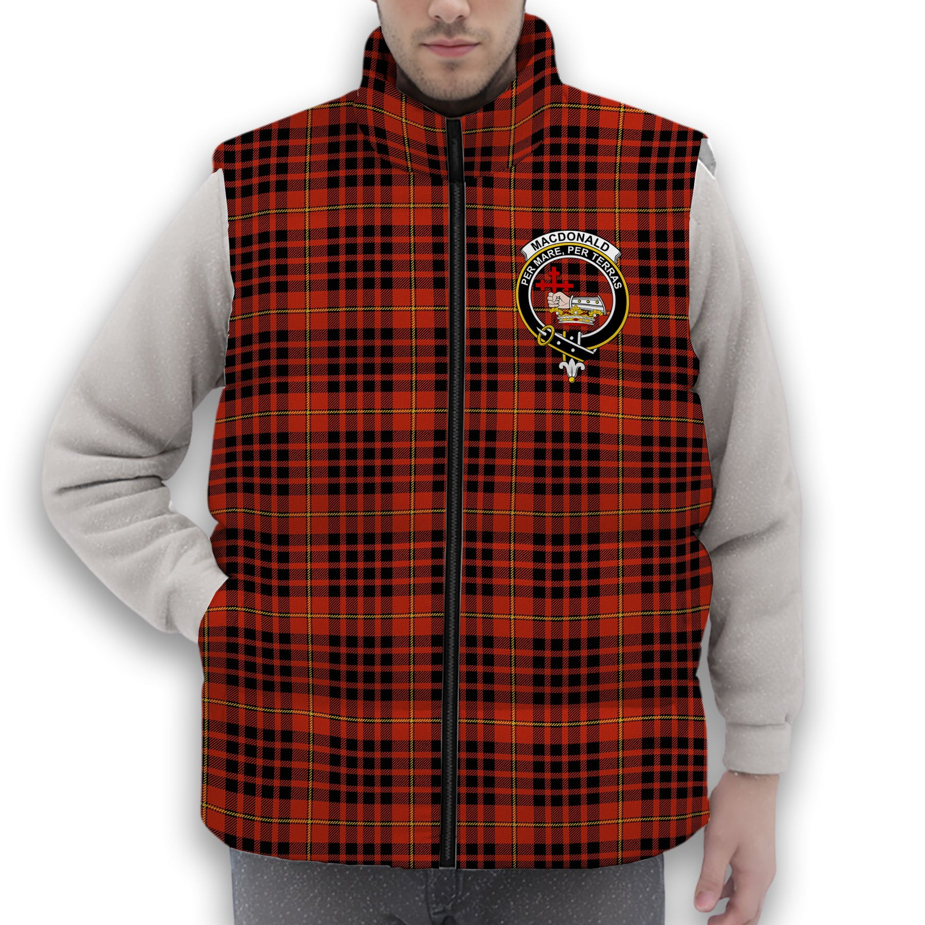 ScotsTee Shop Scottish MacDonald of Ardnamurchan Ancient Crest Tartan Puffer Vest Winter White Duck Down Vest Sleeveless