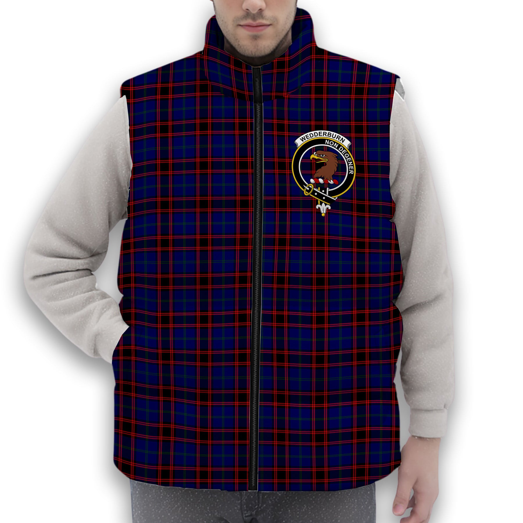 ScotsTee Shop Scottish Wedderburn Crest Tartan Puffer Vest Winter White Duck Down Vest Sleeveless