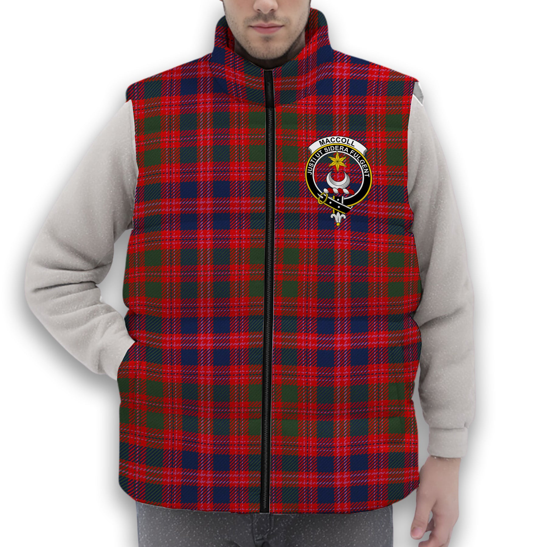 ScotsTee Shop Scottish MacColl Old Modern Crest Tartan Puffer Vest Winter White Duck Down Vest Sleeveless