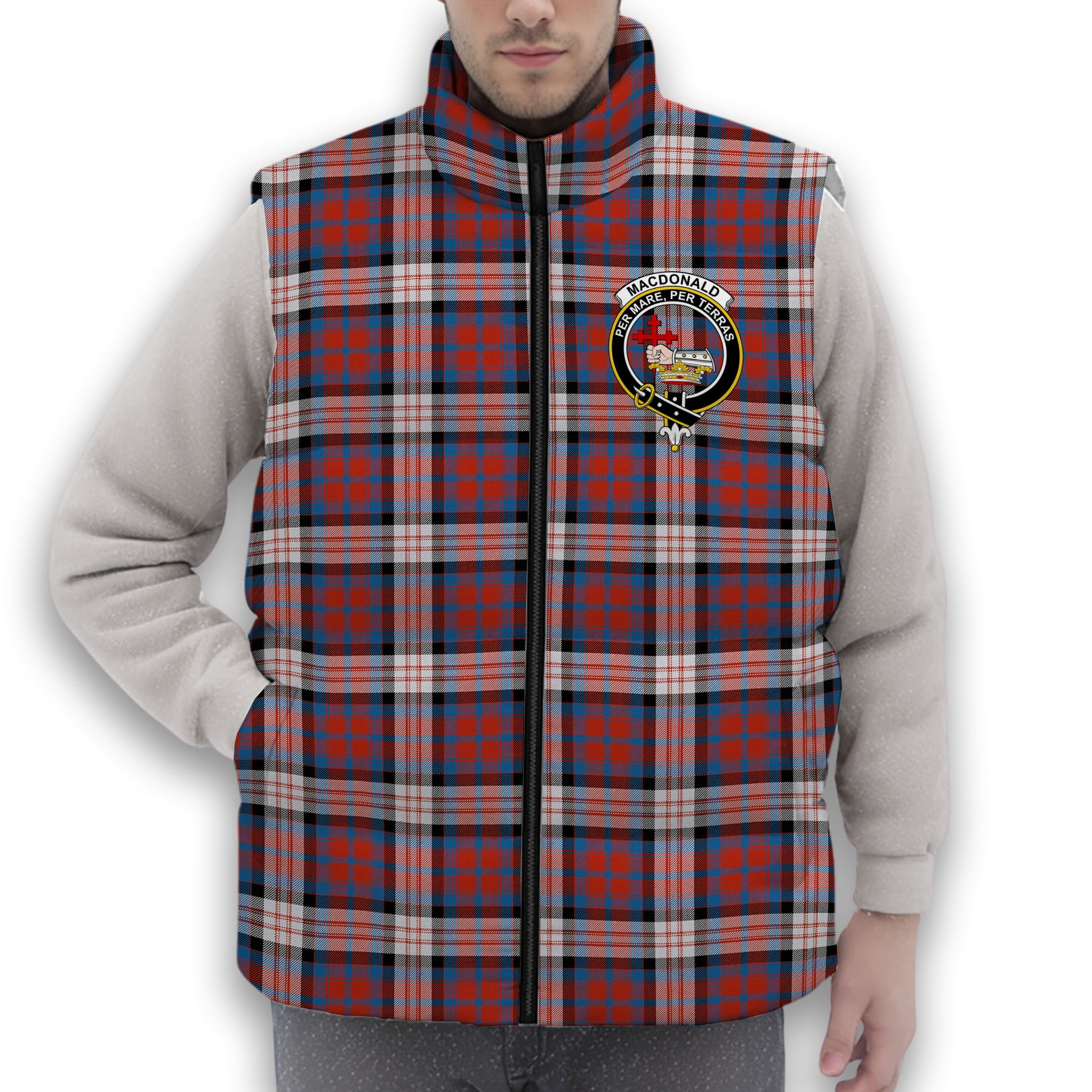 ScotsTee Shop Scottish MacDonald Dress Irish Ancient Crest Tartan Puffer Vest Winter White Duck Down Vest Sleeveless
