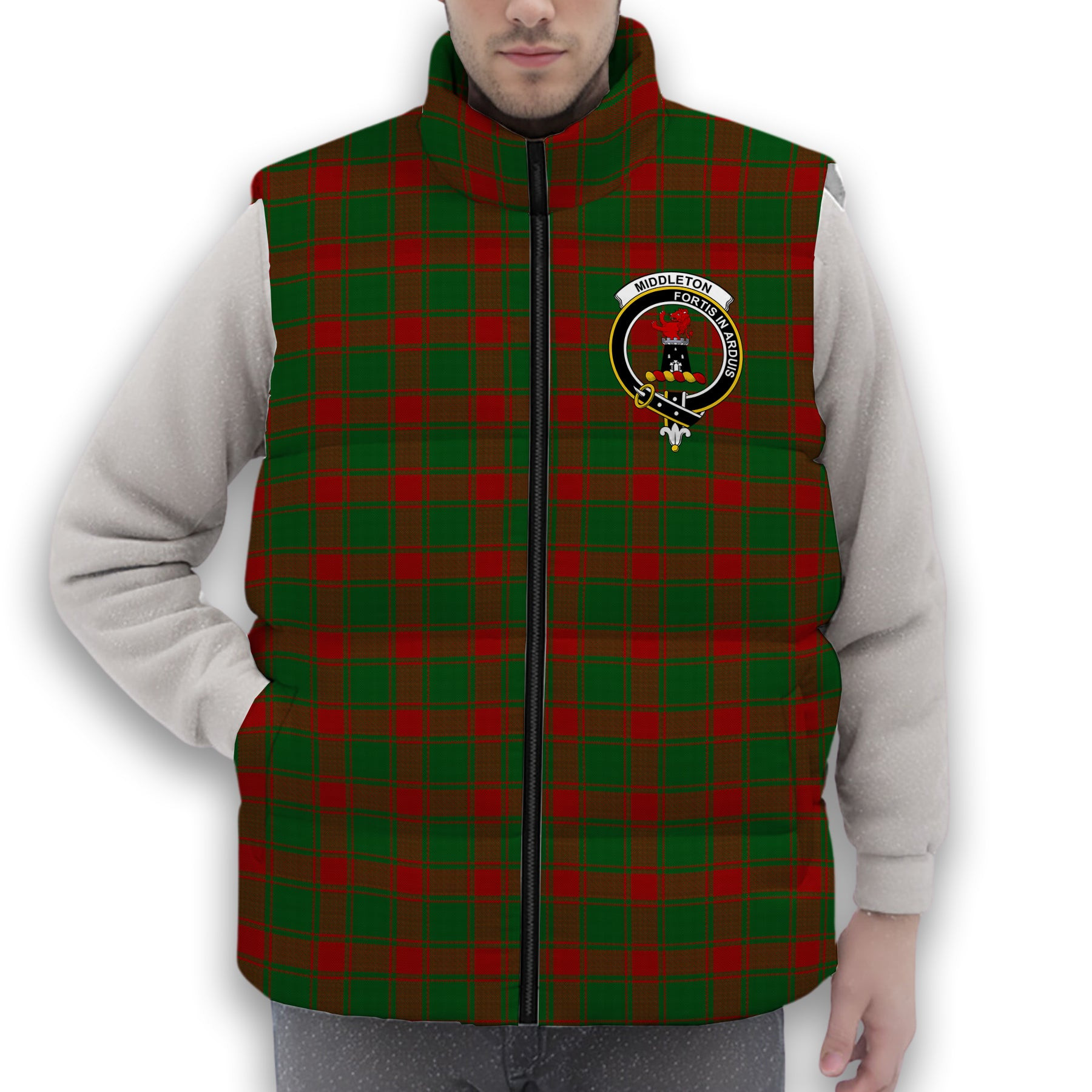 ScotsTee Shop Scottish Middleton Crest Tartan Puffer Vest Winter White Duck Down Vest Sleeveless