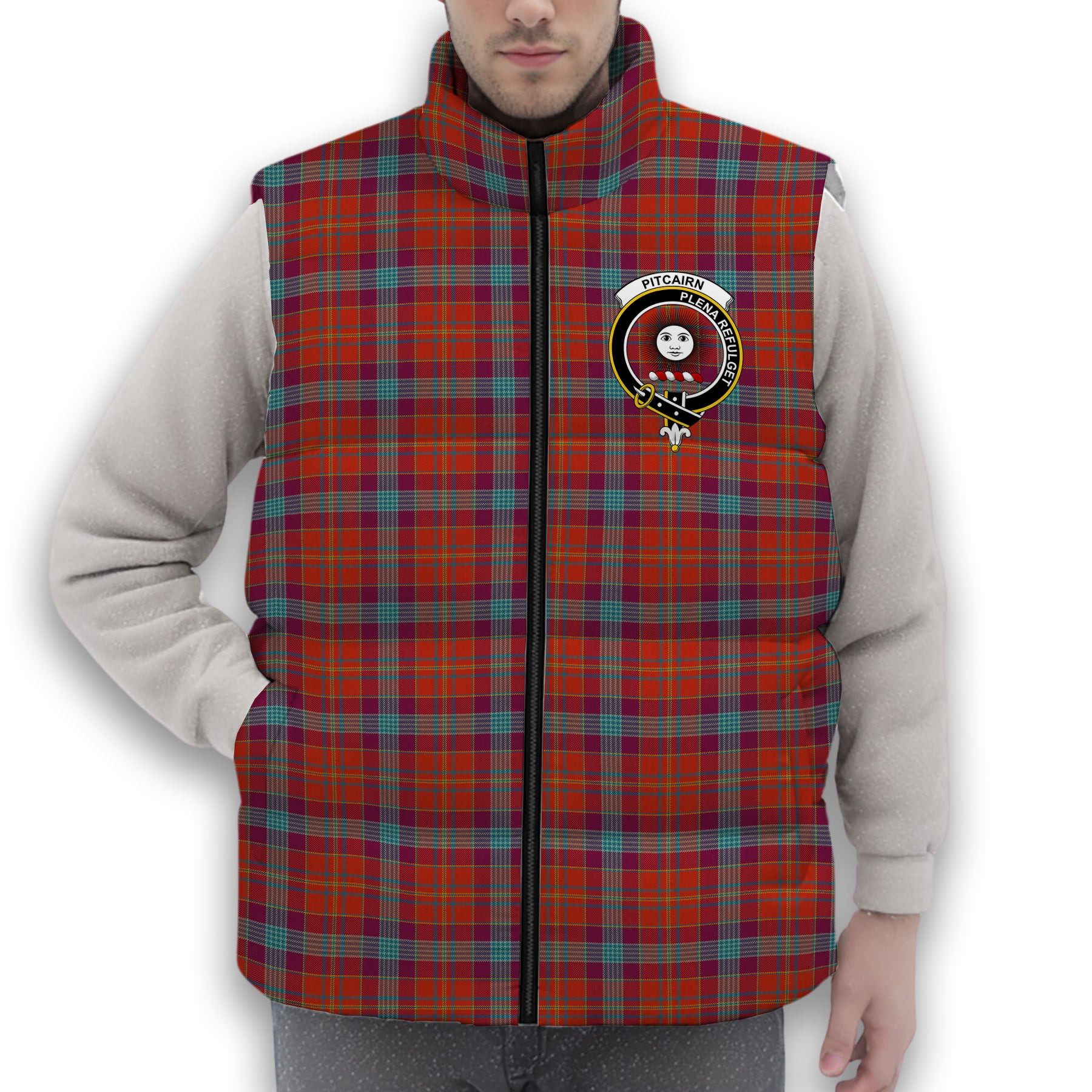 ScotsTee Shop Scottish Pitcairn Heritage Ancient Crest Tartan Puffer Vest Winter White Duck Down Vest Sleeveless