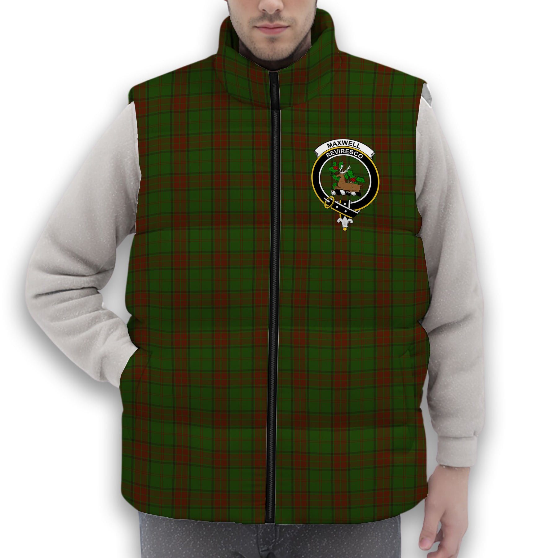 ScotsTee Shop Scottish Maxwell Hunting SC Crest Tartan Puffer Vest Winter White Duck Down Vest Sleeveless