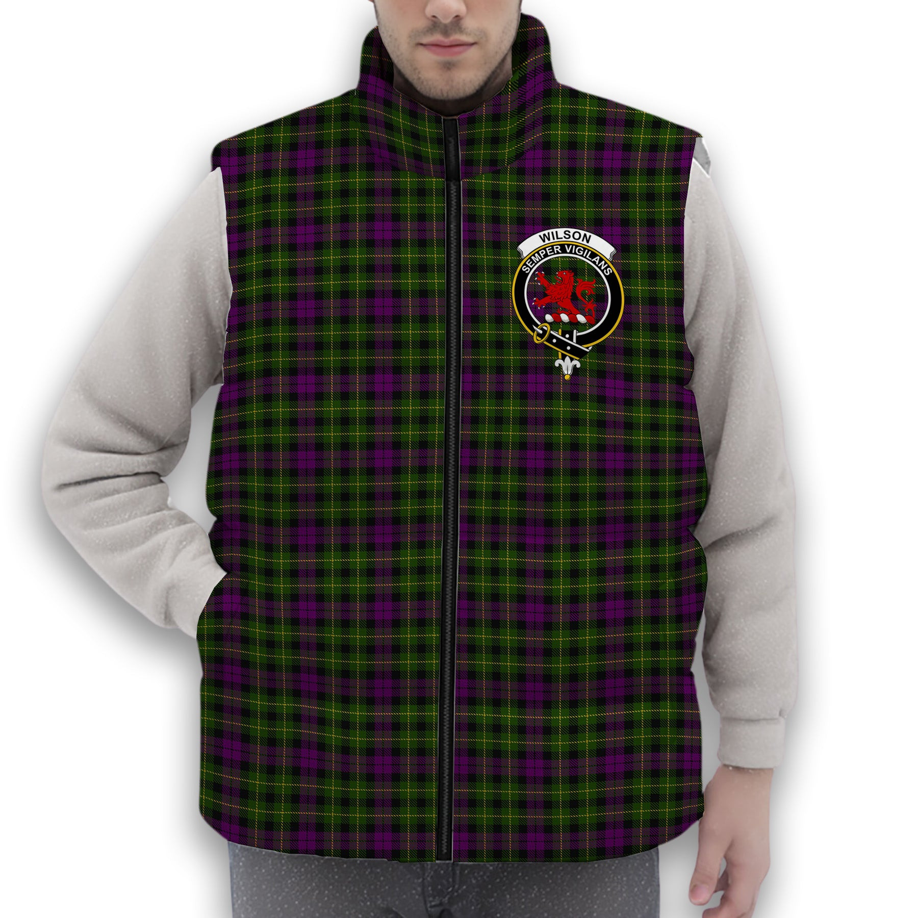 ScotsTee Shop Scottish Wilsons 064 Crest Tartan Puffer Vest Winter White Duck Down Vest Sleeveless