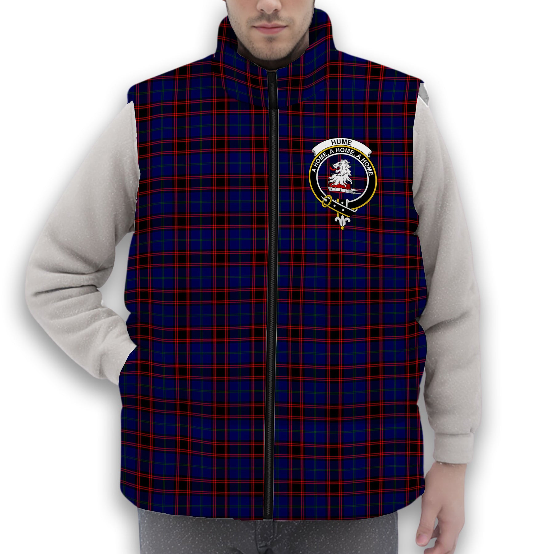 ScotsTee Shop Scottish Hume Modern Crest Tartan Puffer Vest Winter White Duck Down Vest Sleeveless