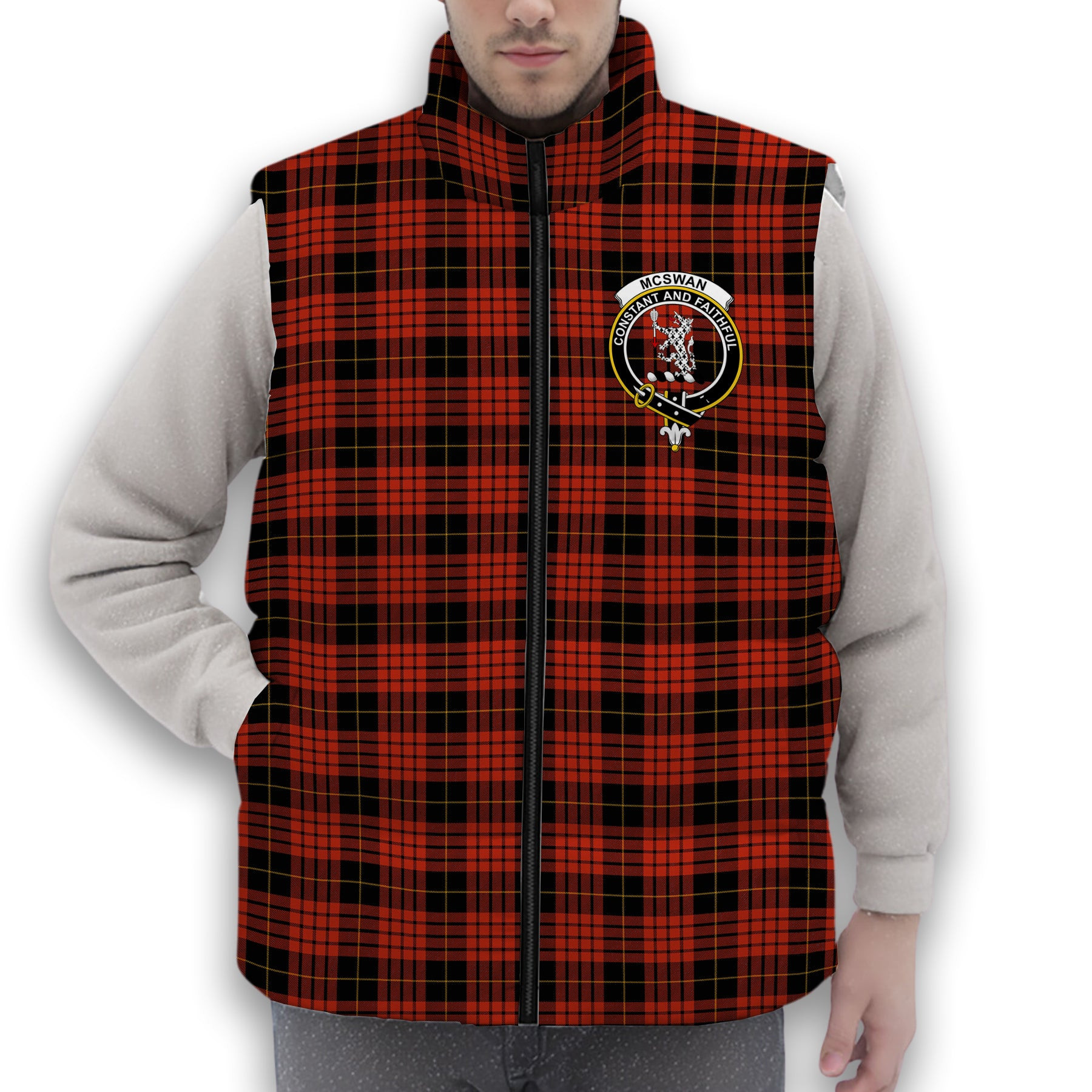 ScotsTee Shop Scottish McSwan Ancient Crest Tartan Puffer Vest Winter White Duck Down Vest Sleeveless